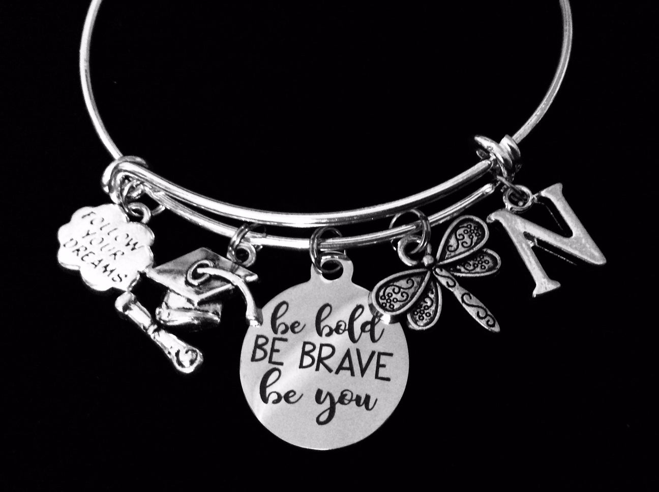 Personalized Class Jewelry Graduation Charm Bracelet Be Bold Be Brave Be You Expandable Bangle Diplo