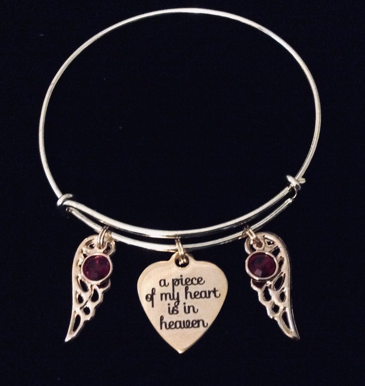 Gold A Piece of My Heart is in Heaven Expandable Charm Bracelet Adjustable Wire Bangle One Size Fits