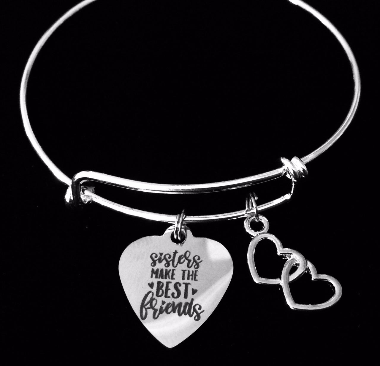 Sister Best Friend Adjustable Bracelet Silver Expandable Charm Bracelet Bangle Trendy One Size Fits 