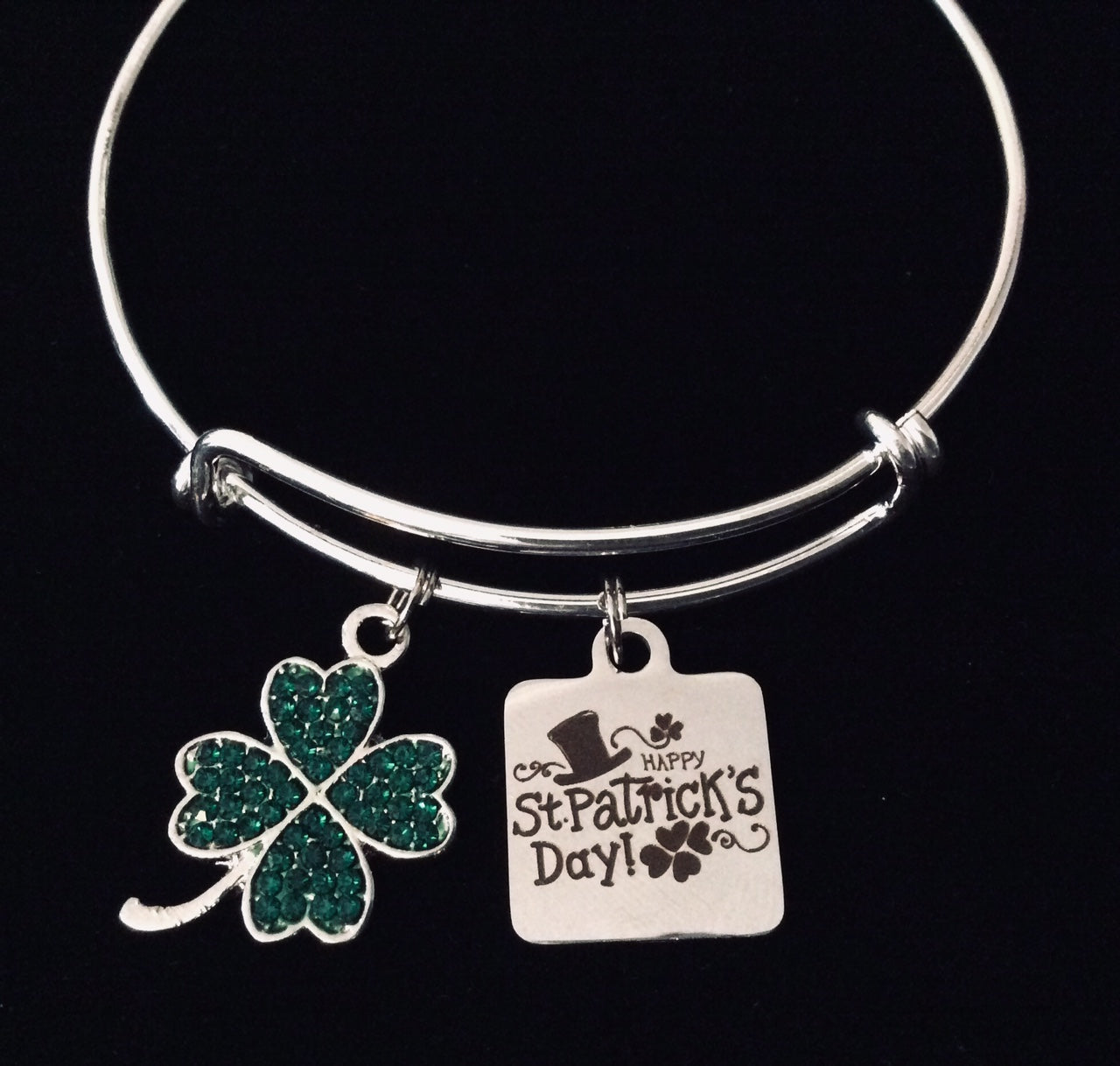 Bling Saint Patrick's Day Jewelry Expandable Charm Bracelet Silver Adjustable Bangle One Size Fi