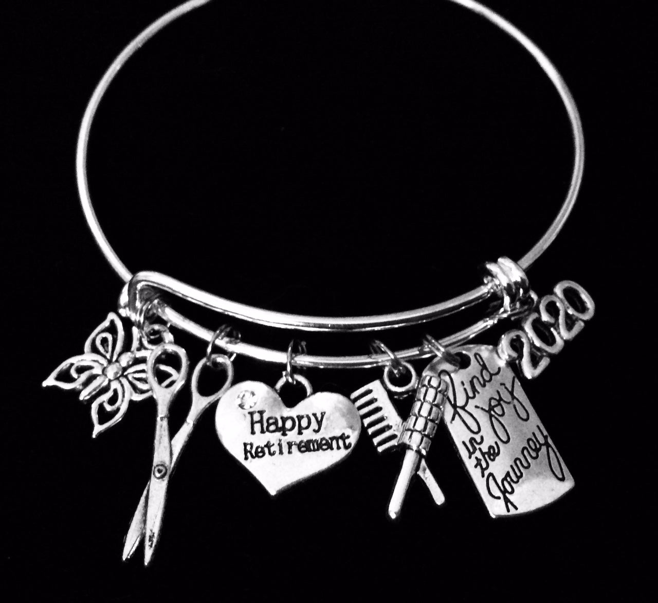 2023 Retirement Gift for Hair Stylist Happy Retirement Expandable Silver Charm Bracelet Adjustable B