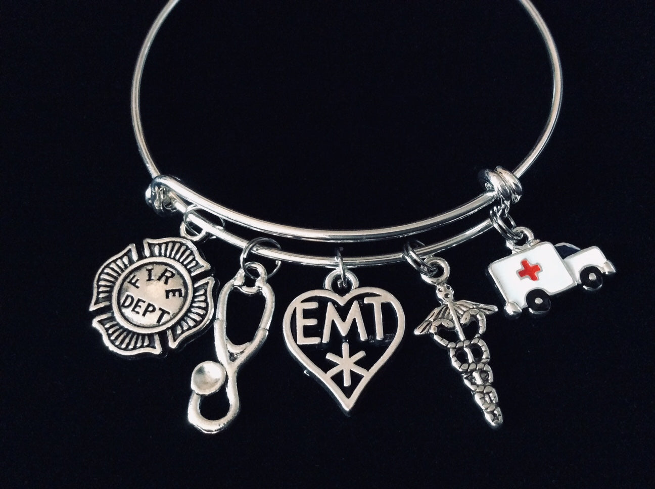 Firefighter EMT Expandable Charm Bracelet Adjustable Bracelet One Size Fits All Gift for Paramedic E