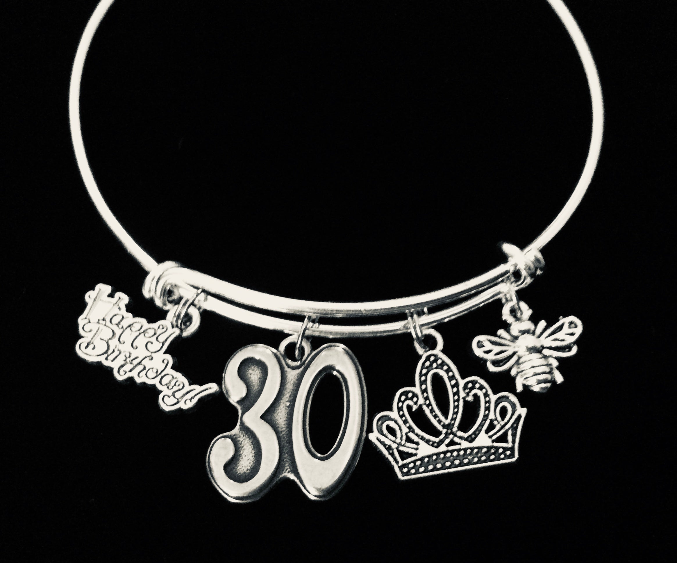 Queen Bee 30th Birthday Gift for Women Expandable Charm Bracelet Adjustable One Size Fits All Happy 