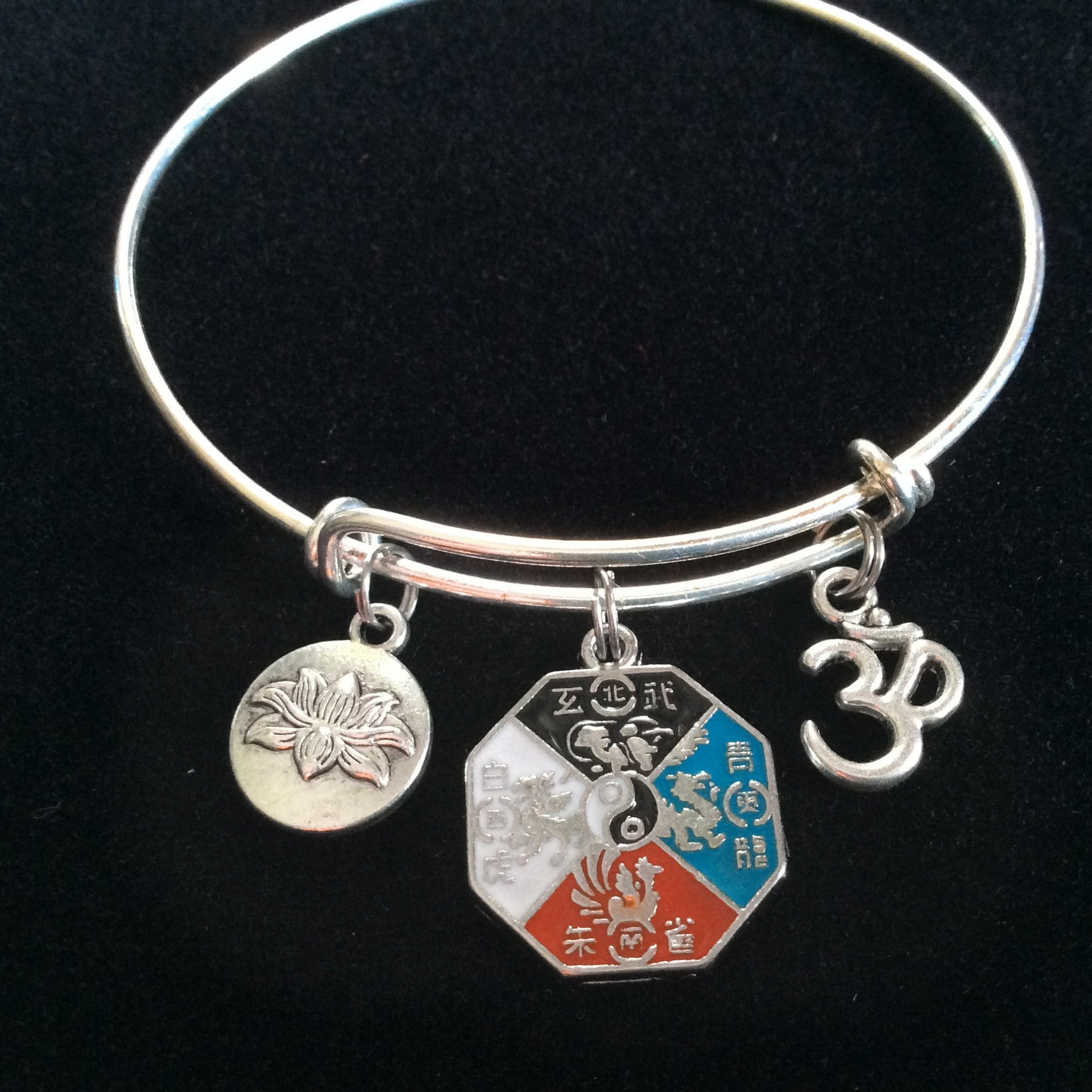 Multicolored Yoga Inspired Zen Medal with Lotus and Om Charm Bracelet ...