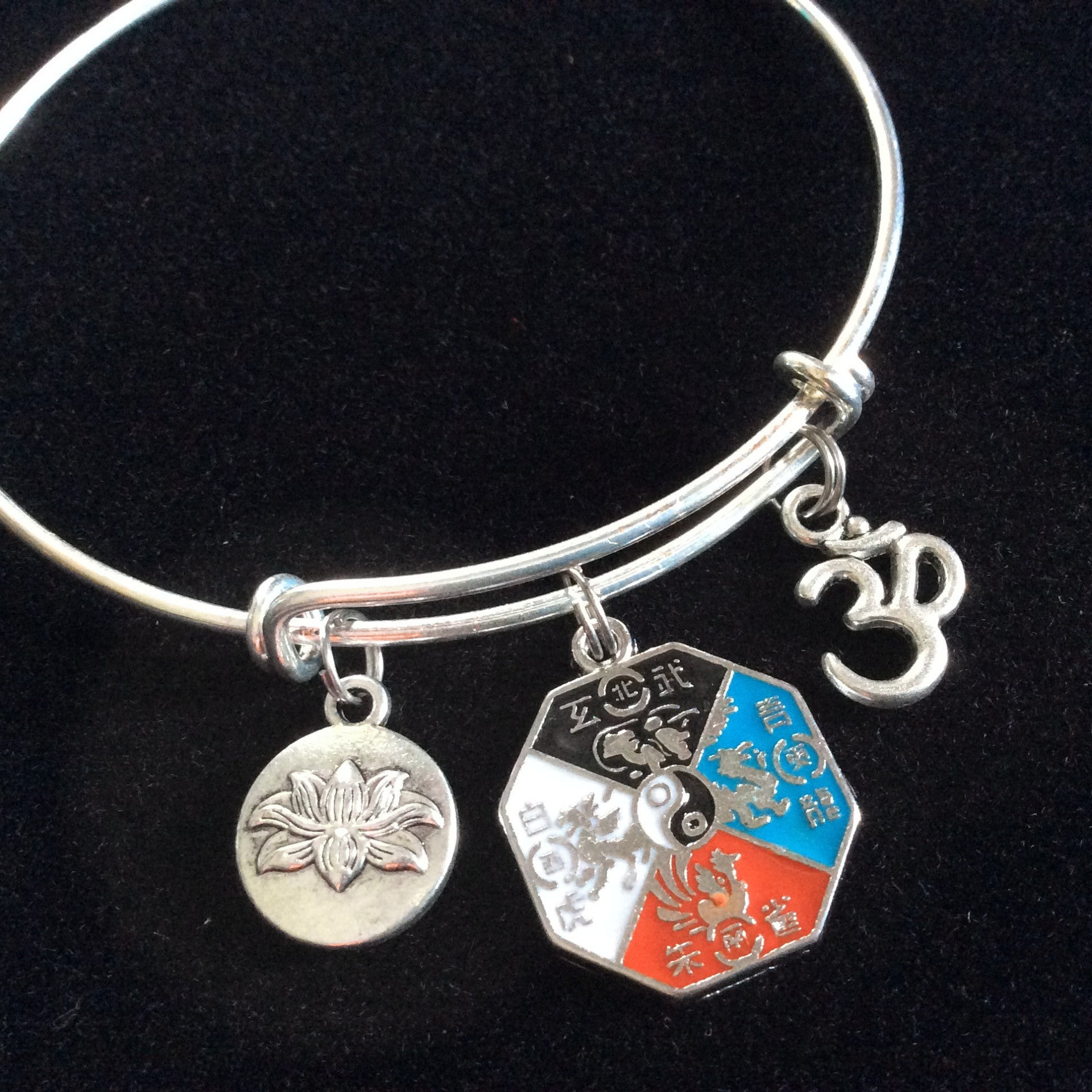 Multicolored Yoga Inspired Zen Medal with Lotus and Om Charm Bracelet ...