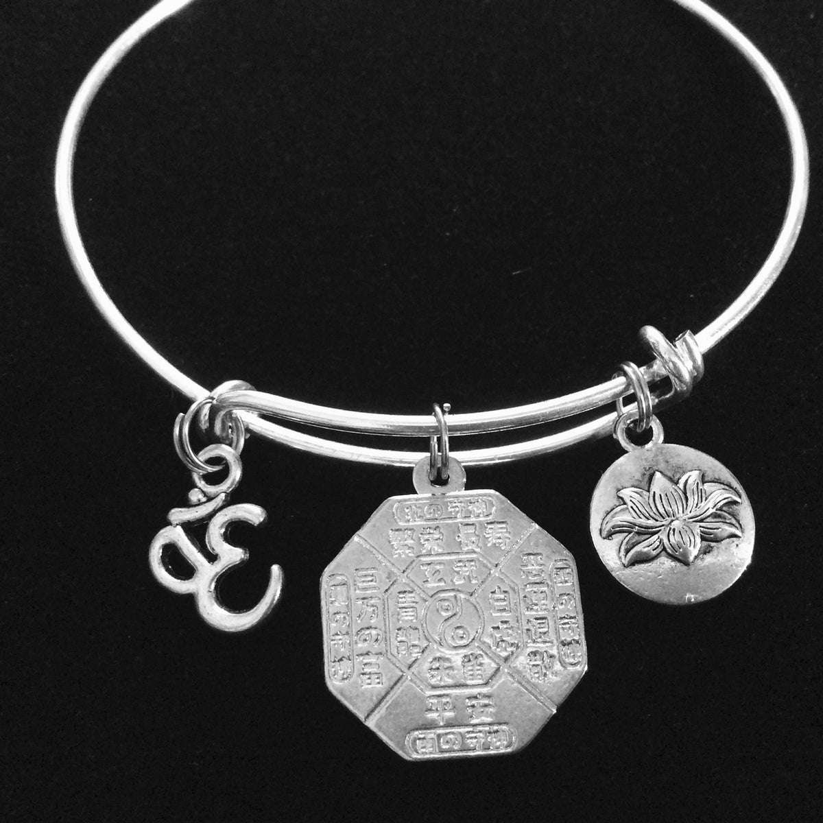 Multicolored Yoga Inspired Zen Medal with Lotus and Om Charm Bracelet ...