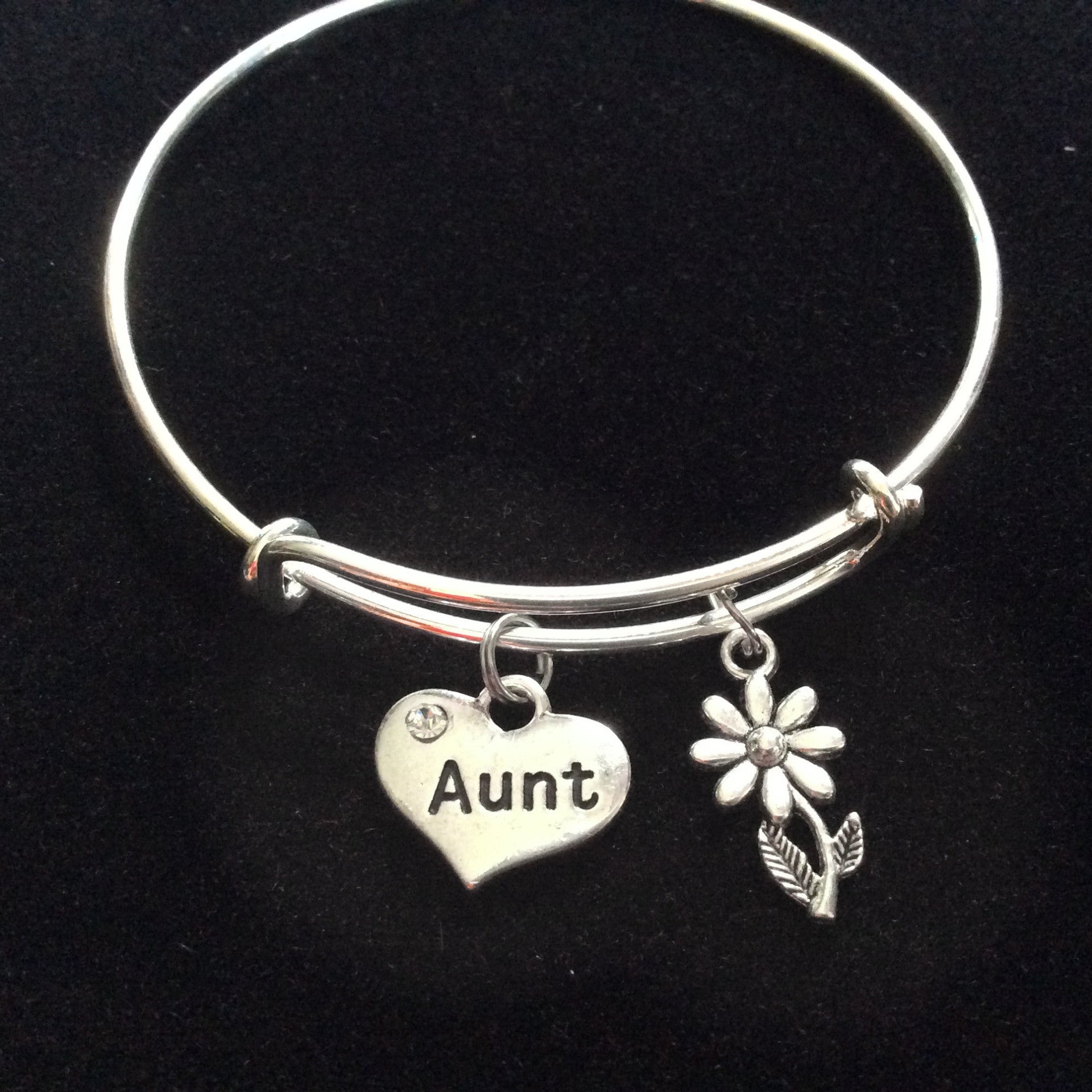 Aunt Charm Bracelet Silver Adjustable Expandable Bangle Trendy Handmade Trendy Family Sister