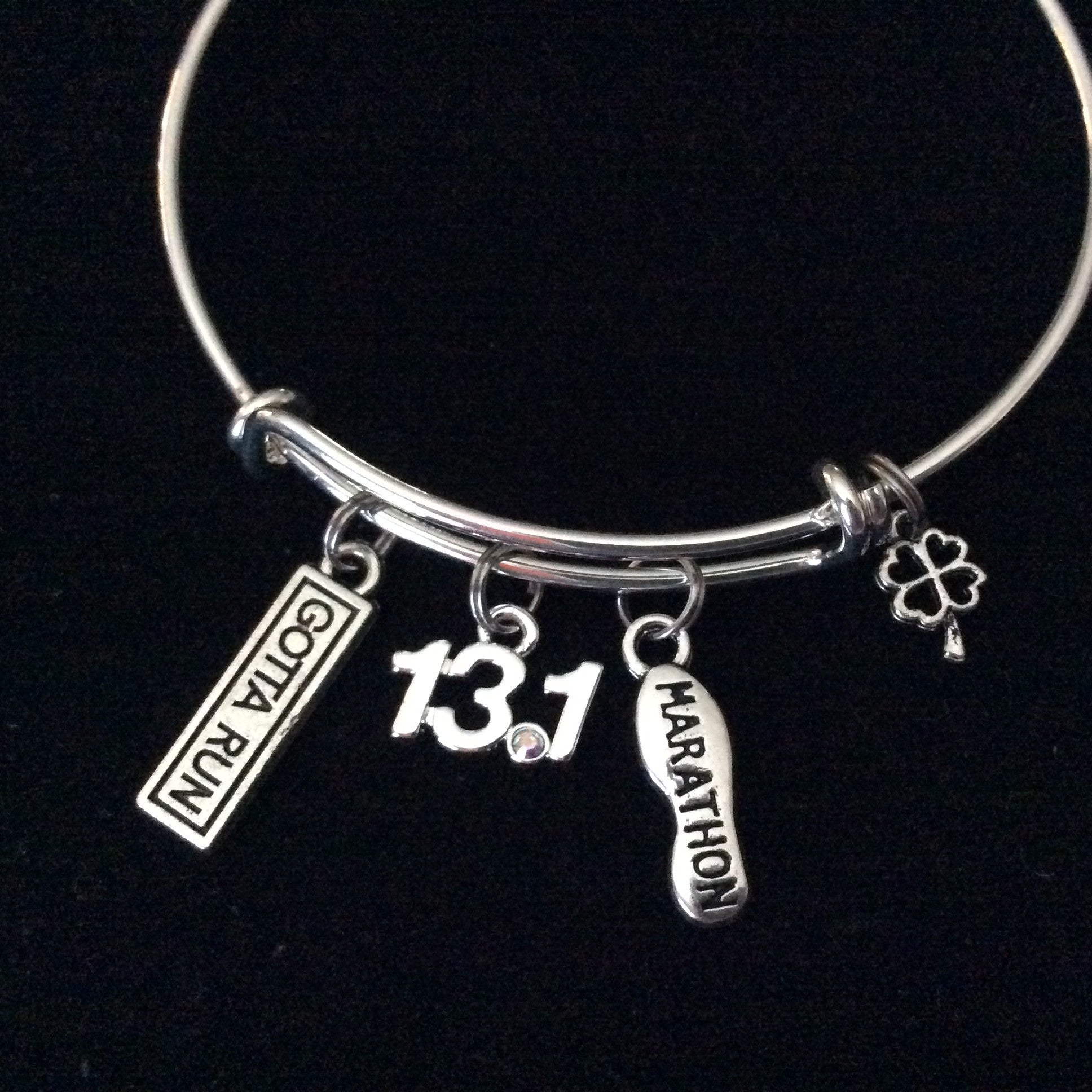 Gotta Run 13.1 Marathon With Luck Silver Expandable Adjustable Bracelet Bangle Silver Wire Bangle Ha