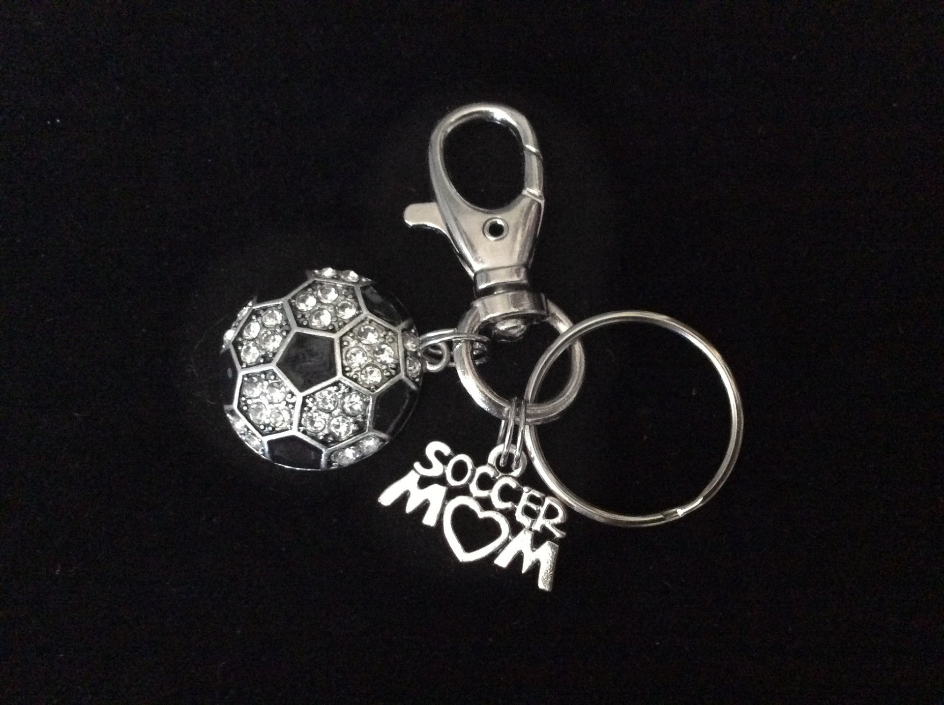 Soccer Mom Key Chain Siver Crystal Soccer Charm Silver Key Ring Gift Inspirational Meaningful