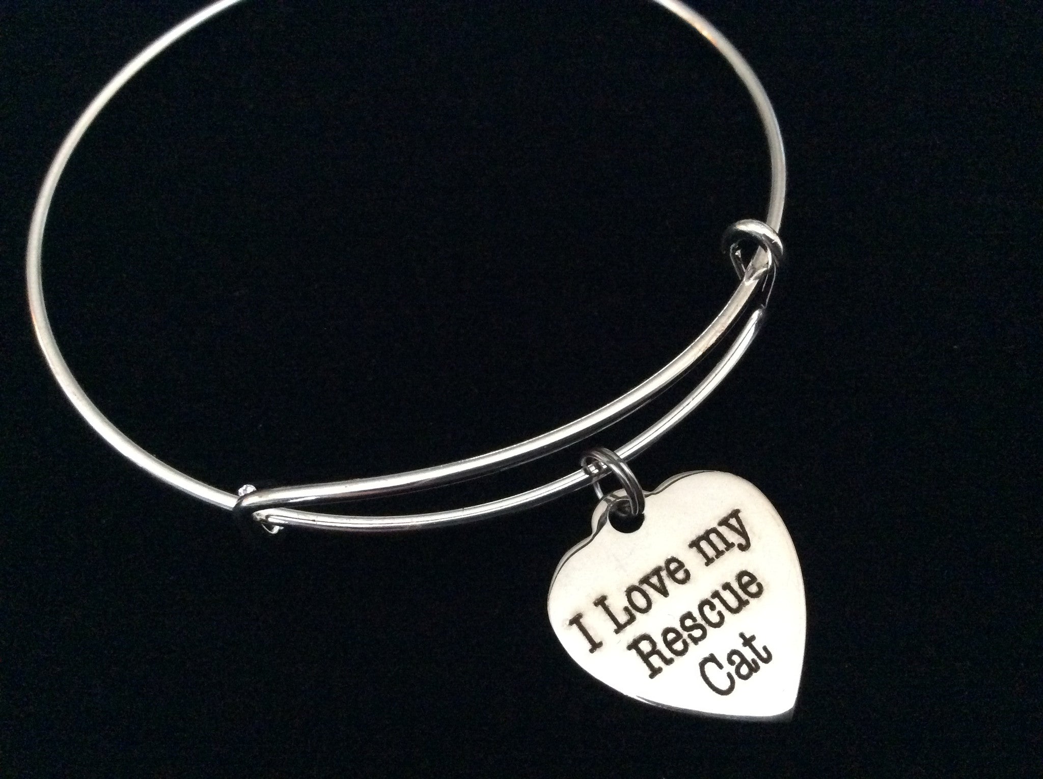 I Love my Rescue Cat Stainless Steel Expandable Charm Bracelet H