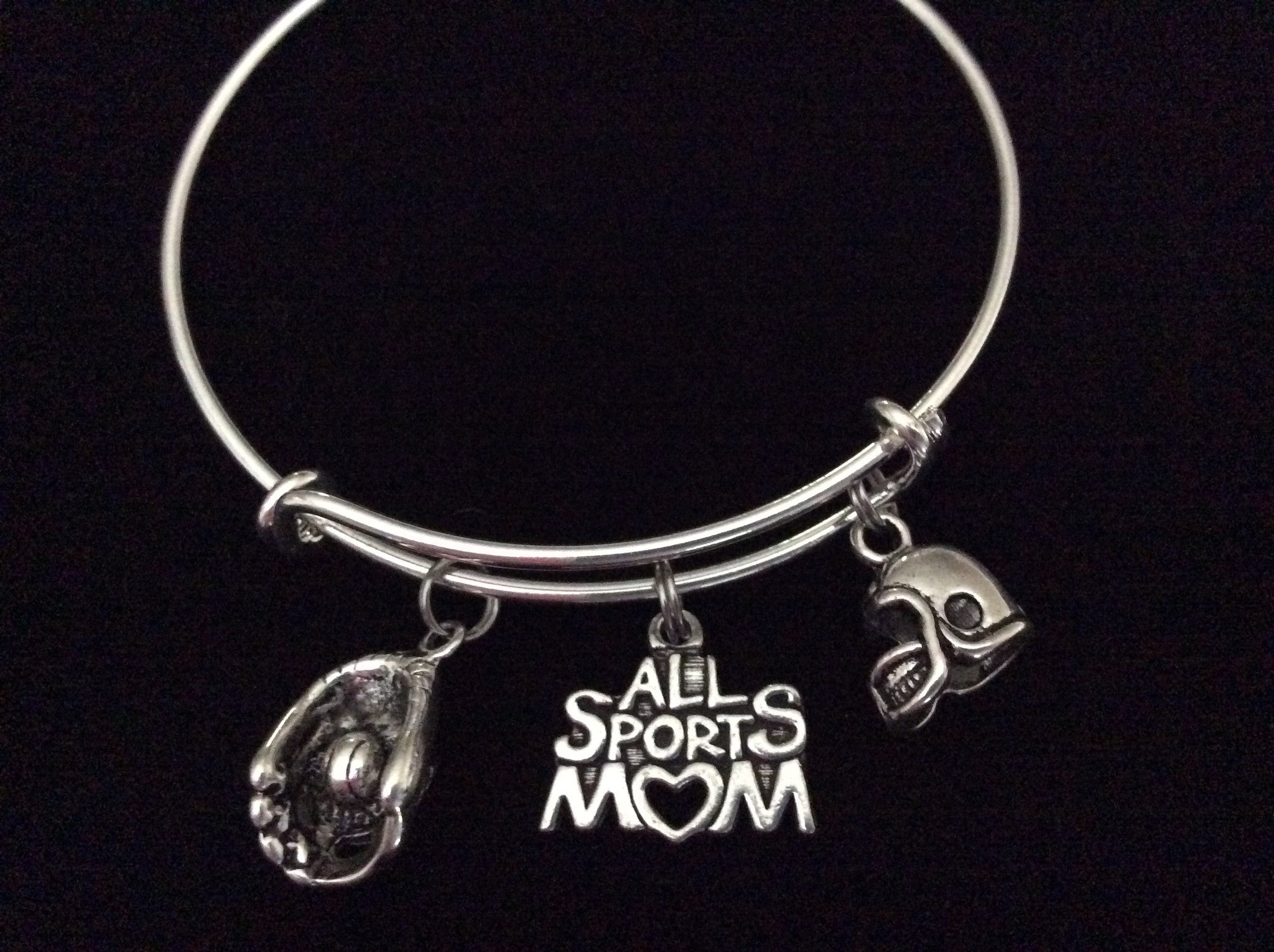 All Sports Mom Expandable Silver Charm Bracelet Adjustable Wire Bangle Handmade Gift Trendy Stacking