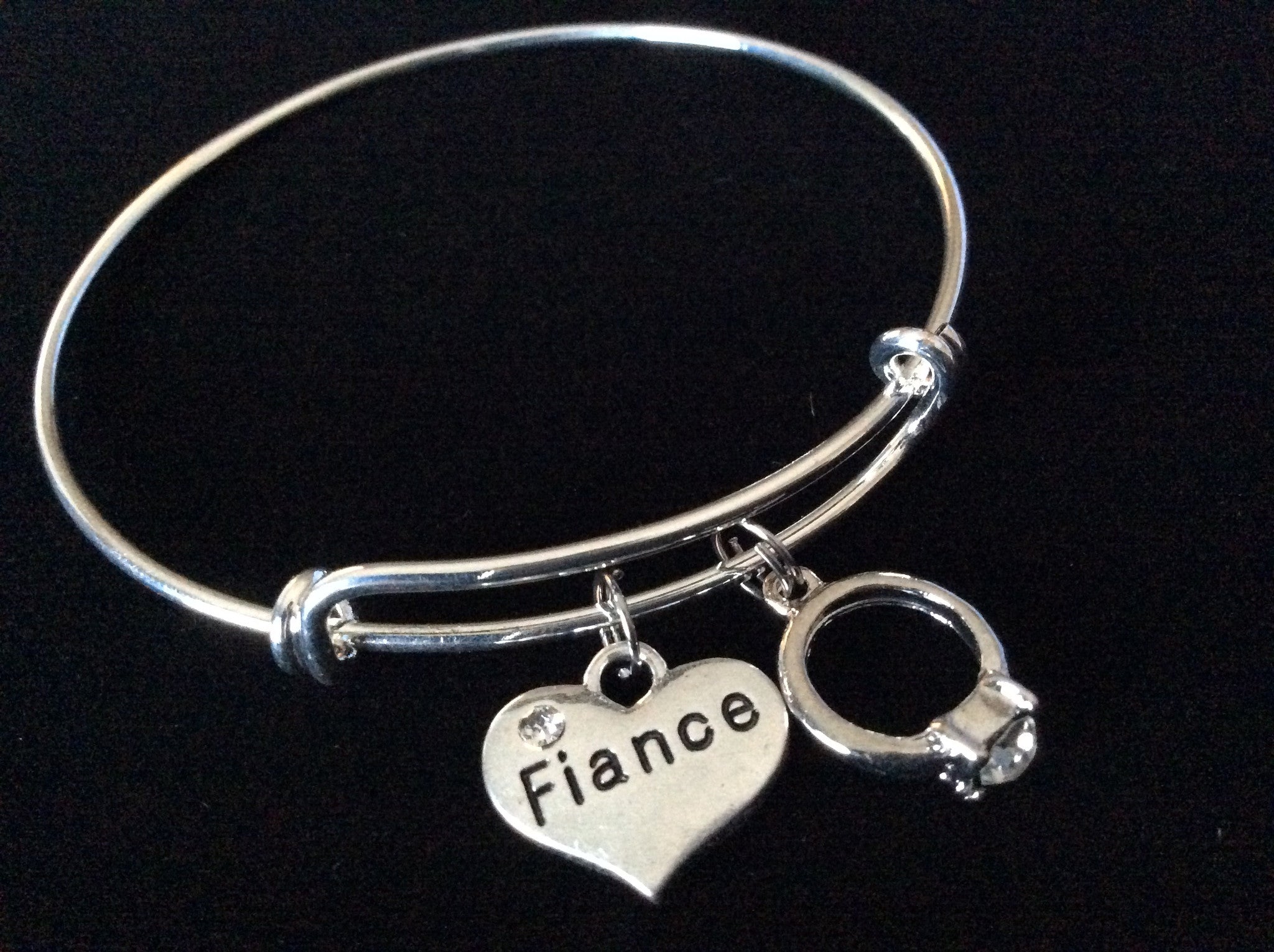 Fianc茅 Jewelry for the Bride To Be Silver Expandable Charm Bracelet Adjustable Wire Bangle Meaningfu