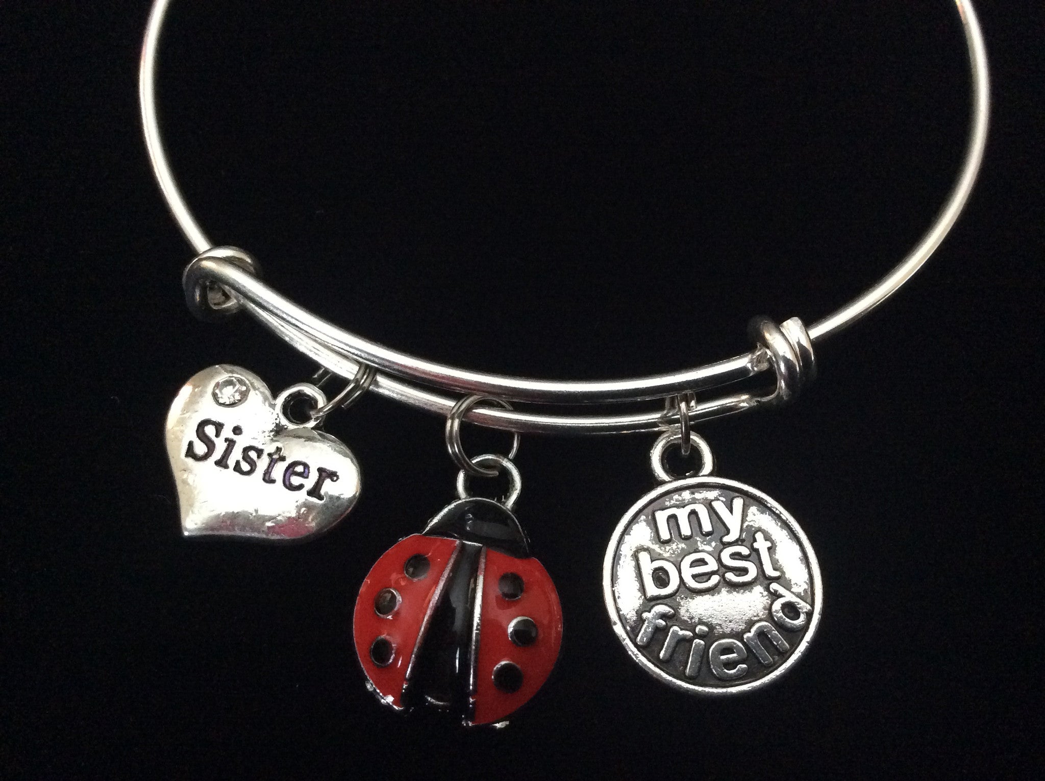 Red Ladybug Sister My Best Friend Expandable Charm Bracelet Adjustable Bangle Trendy Gift