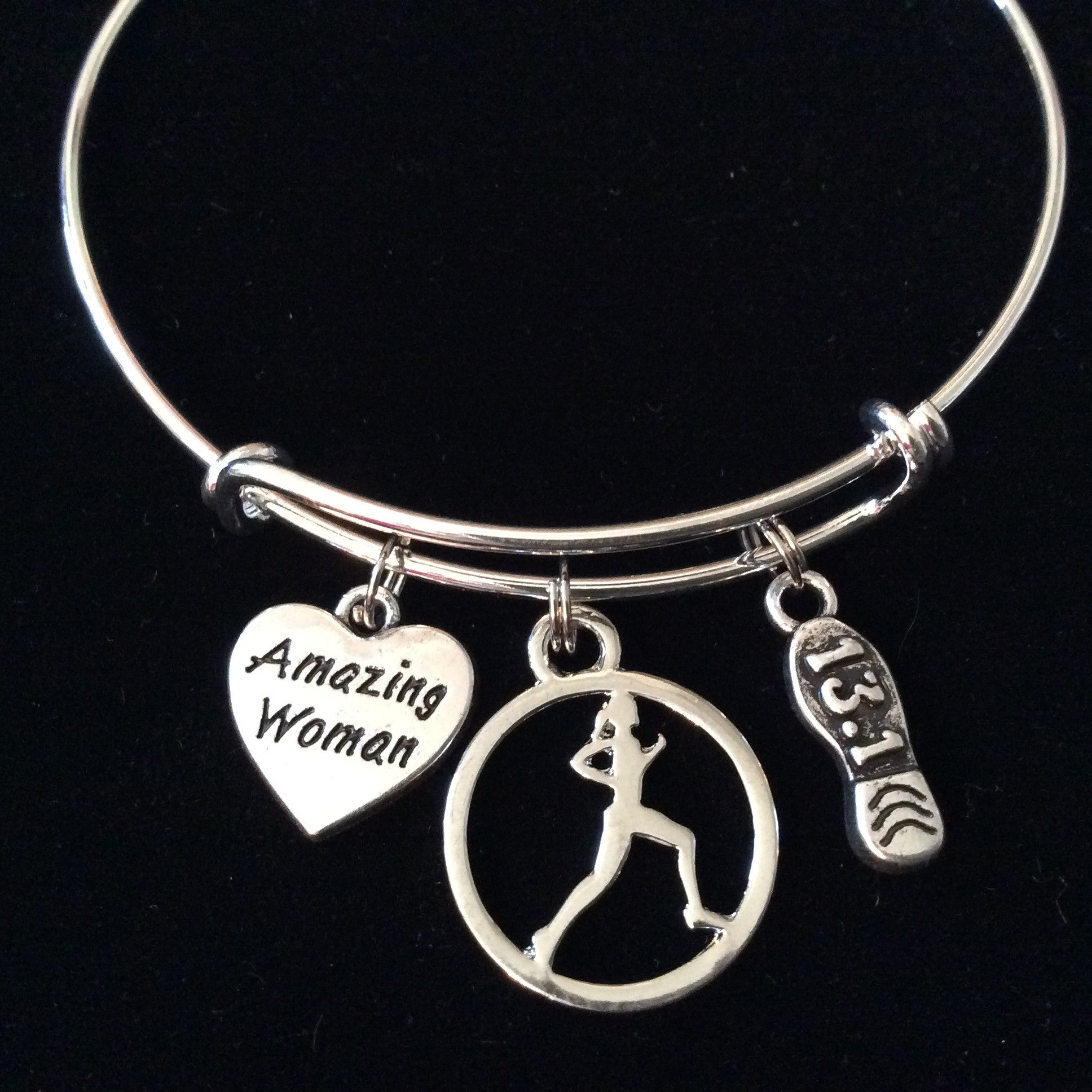 Amazing Woman 13.1 Runner Expandable Silver Charm Bracelet Adjus