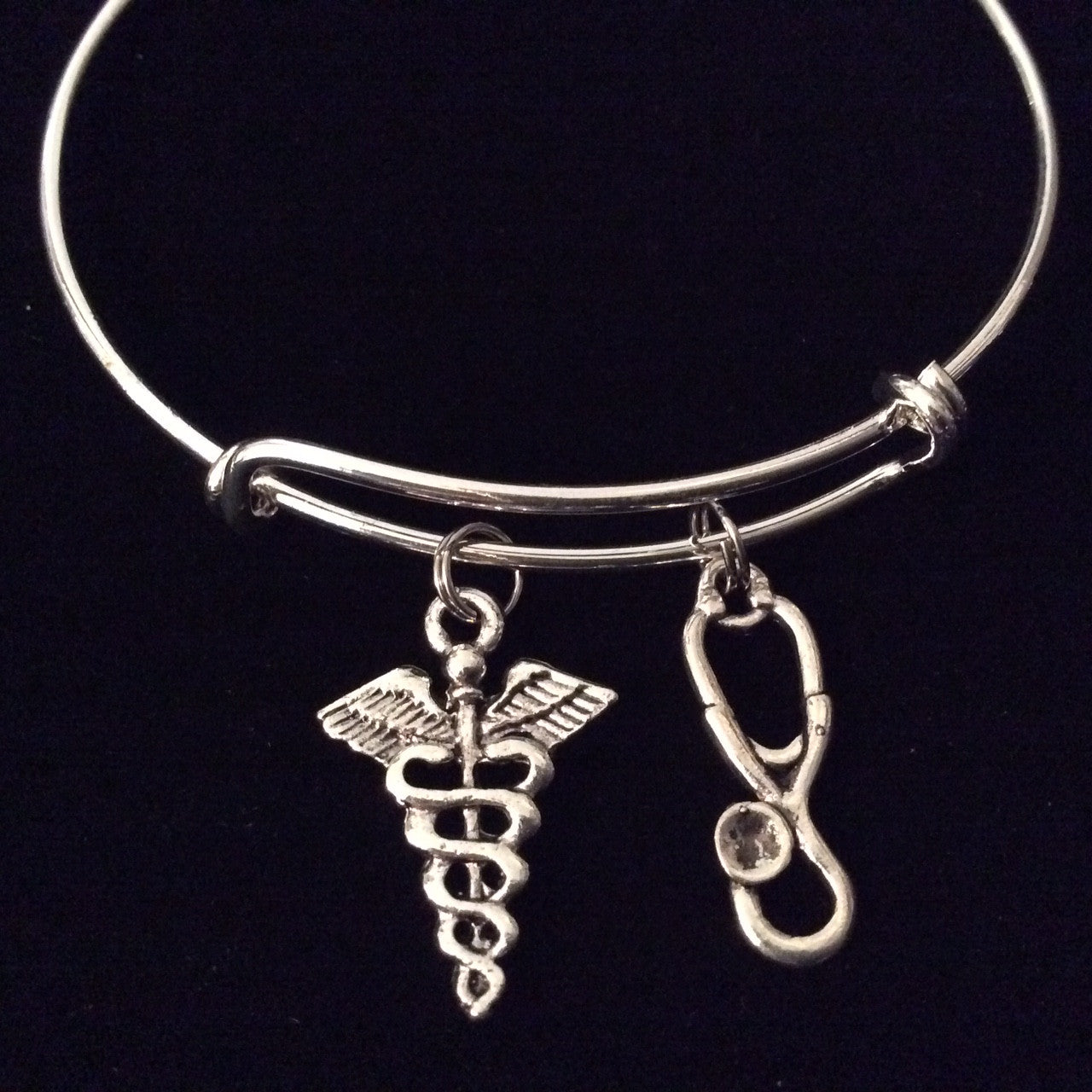 Medical Caduceus Stethoscope Silver Expandable Charm Bracelet Adjustable Bangle Gift Nurse Doctor