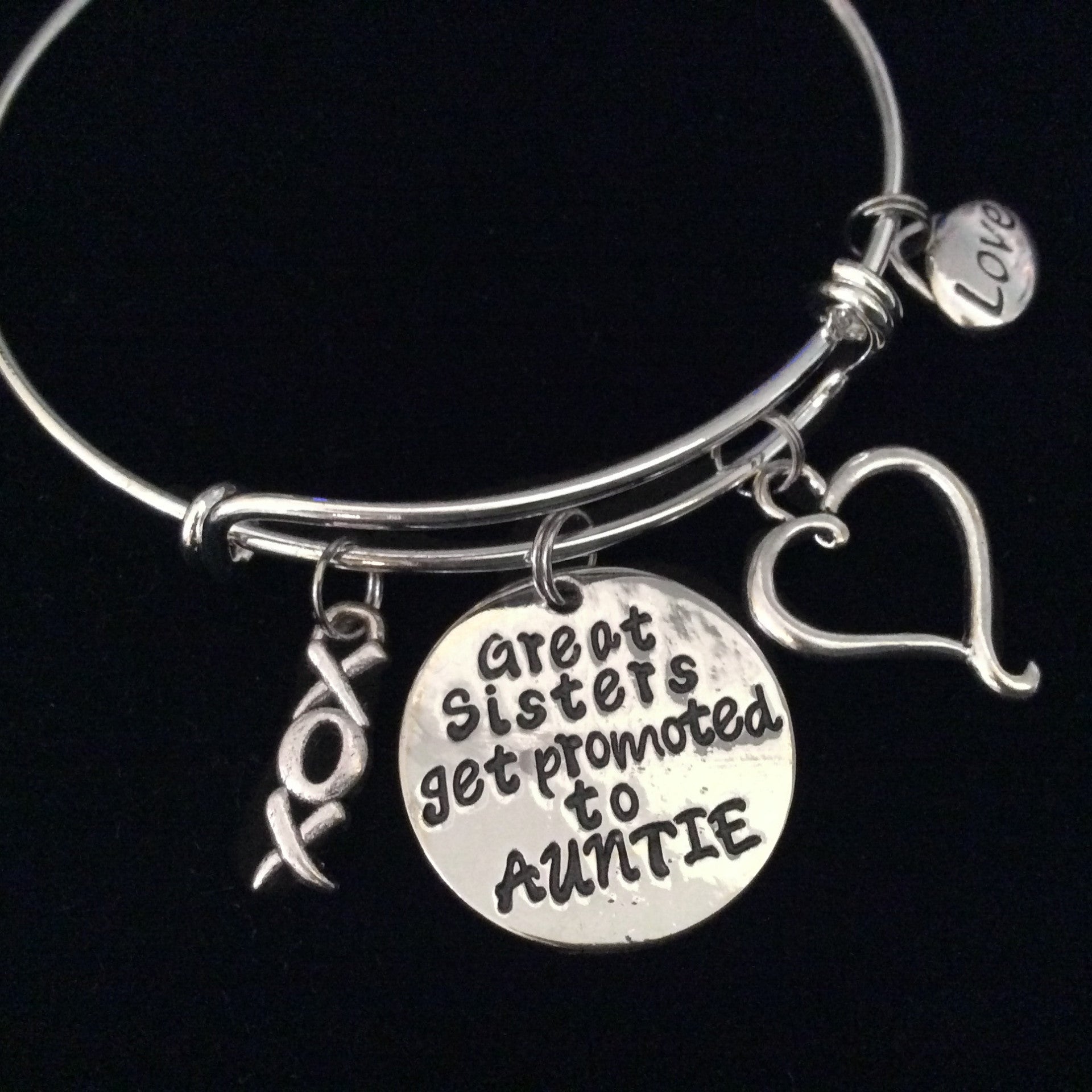 XOXO Great Sisters get Promoted to Auntie Expandable Charm Bracelet Adjustable Bangle Aunt Sister Fa