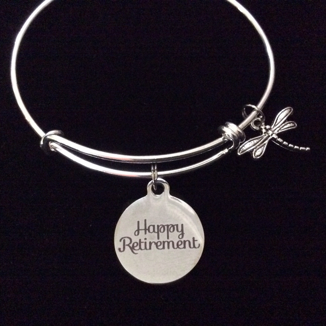 Happy Retirement Dragonfly Expandable Silver Charm Bracelet Adjustable Bangle Office Worker Gift Ret