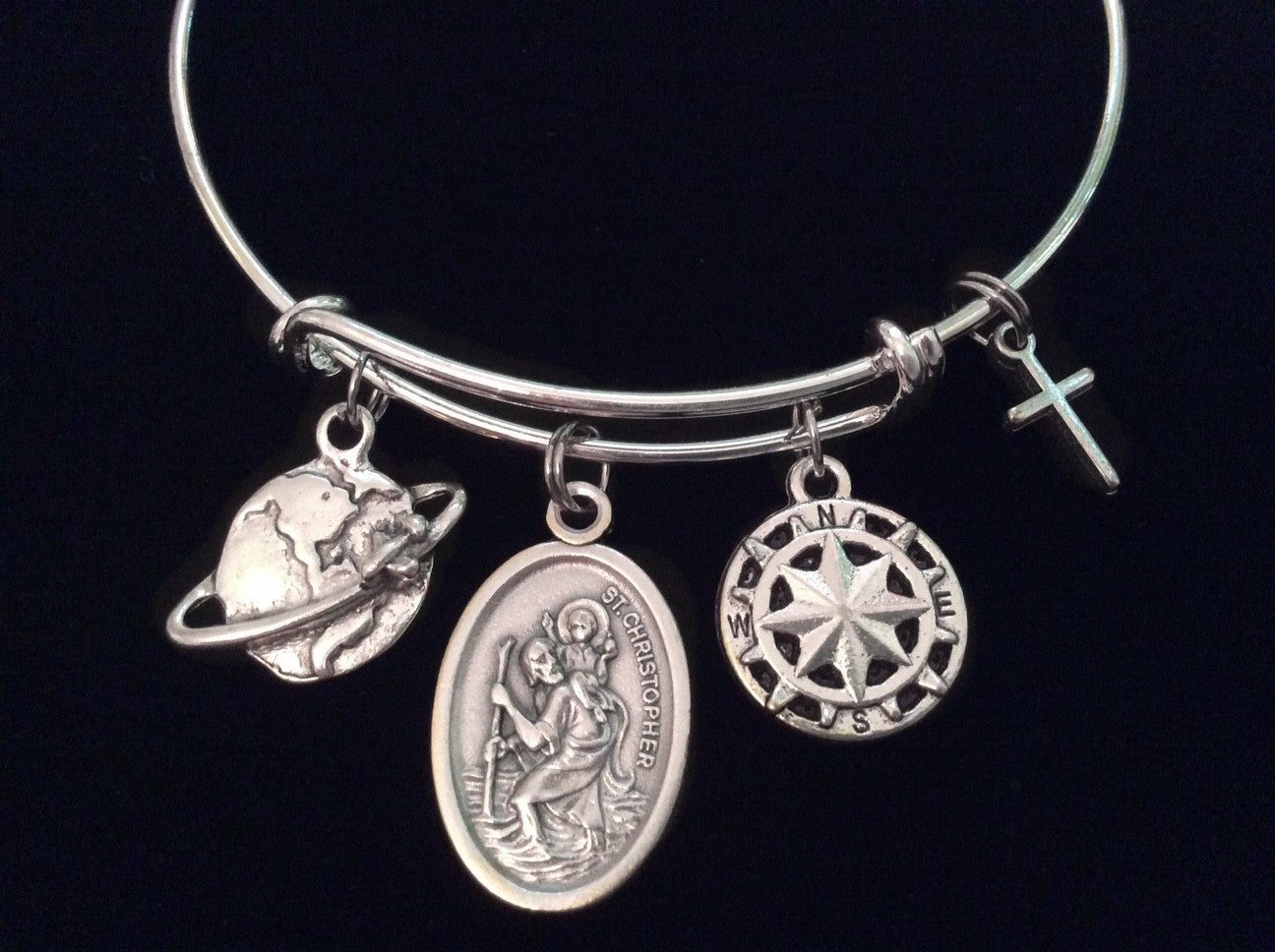 Saint Christopher Patron Saint of Travel Silver Expandable Charm Bracelet Adjustable Bangle Double S