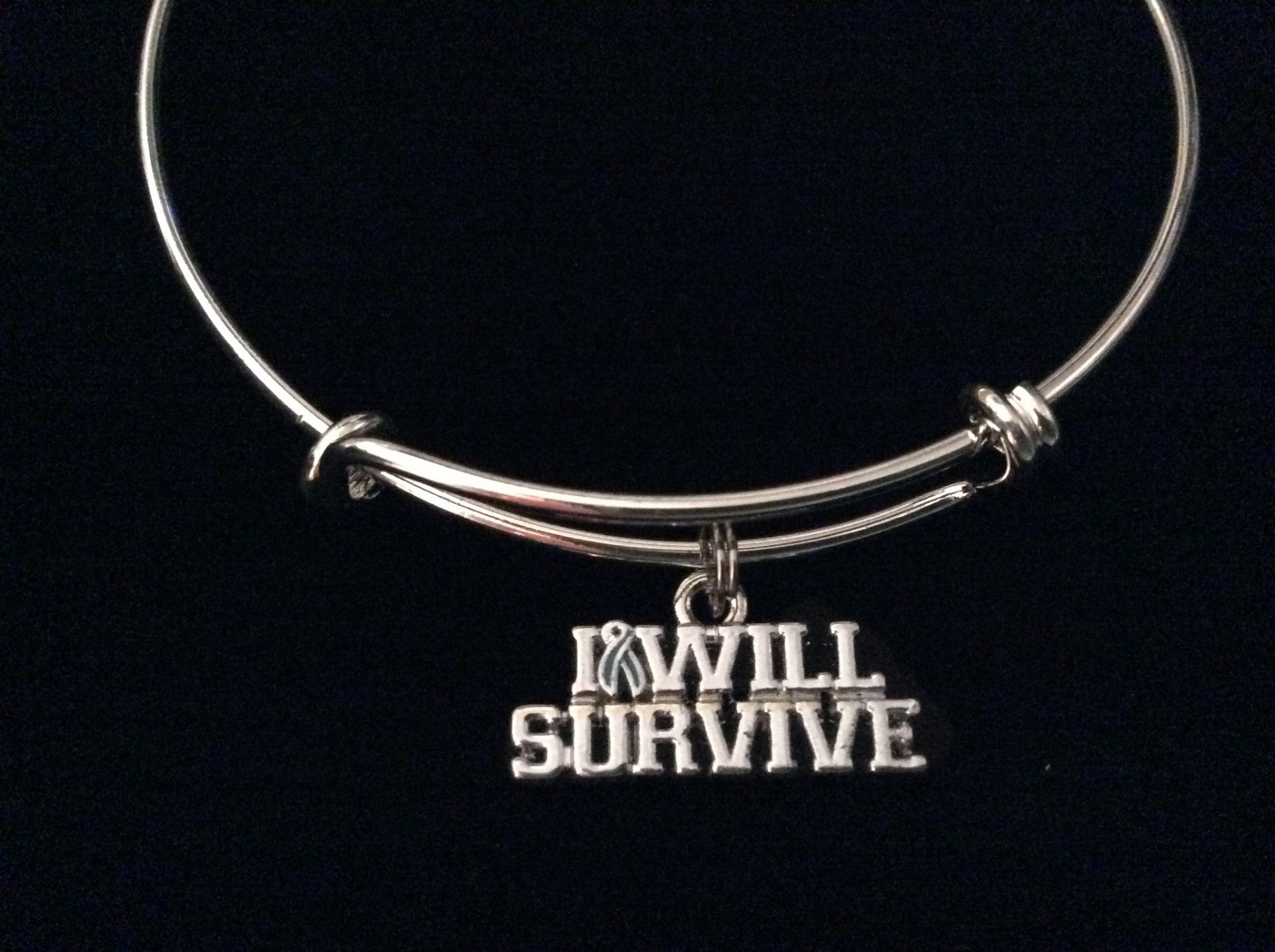 I Will Survive Blue Awareness Expandable Silver Charm Bracelet Adjustable Bangle Gift Arthritis Colo