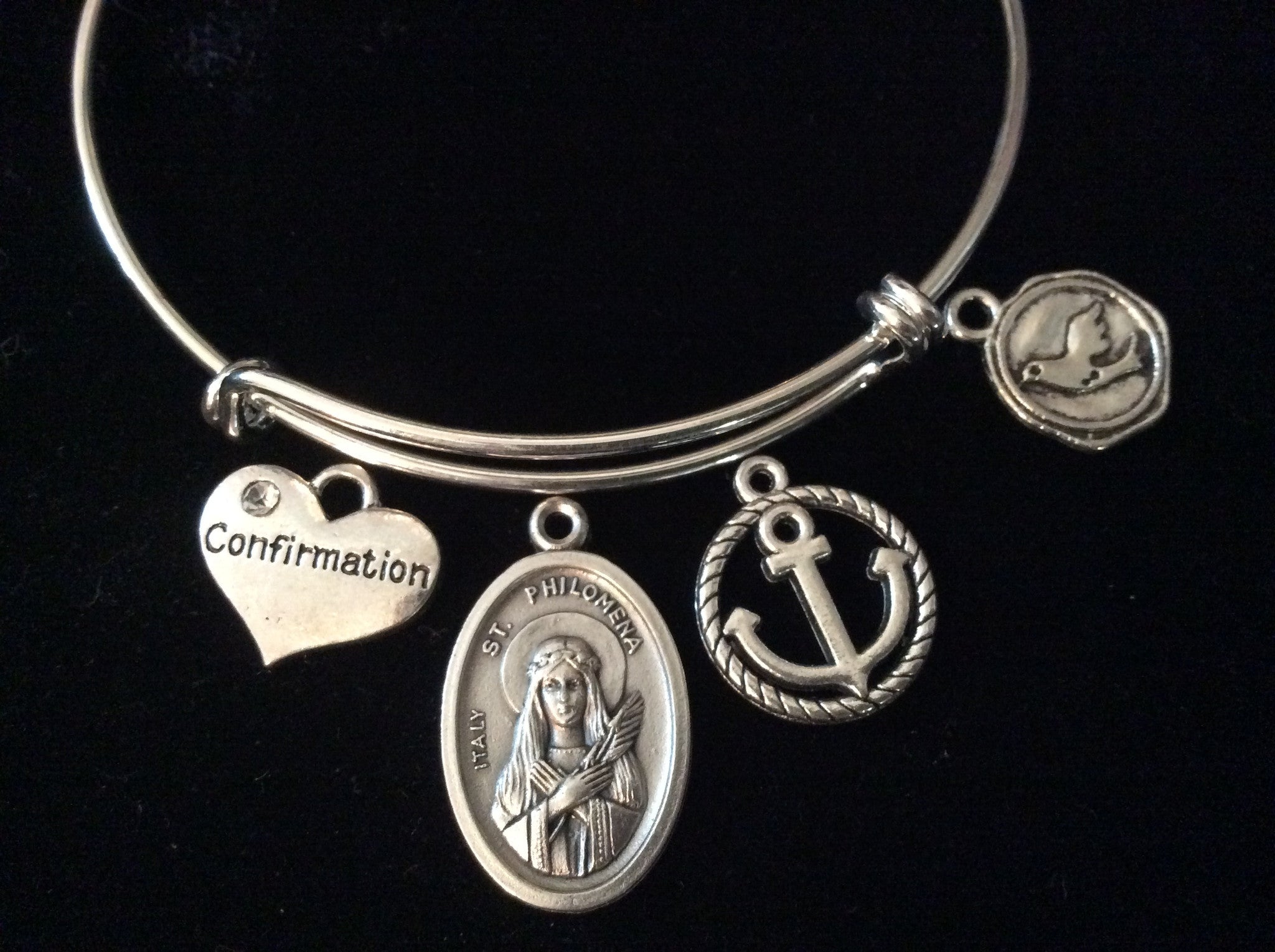 Confirmation Saint Philomena Silver Expandable Charm Bracelet Ad