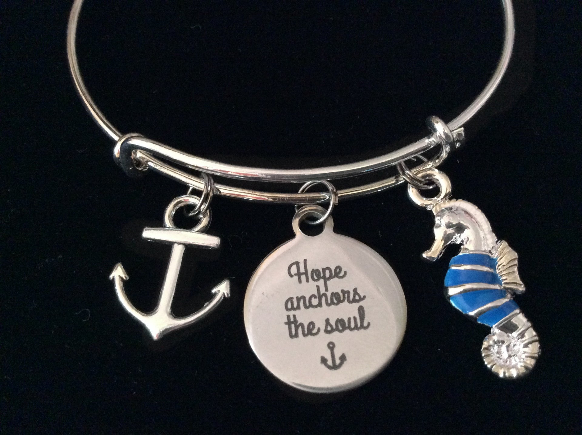 Hope Anchors the Soul Anchor Seahorse Expandable Charm Bracelet Silver Adjustable Bangle Nautical Tr