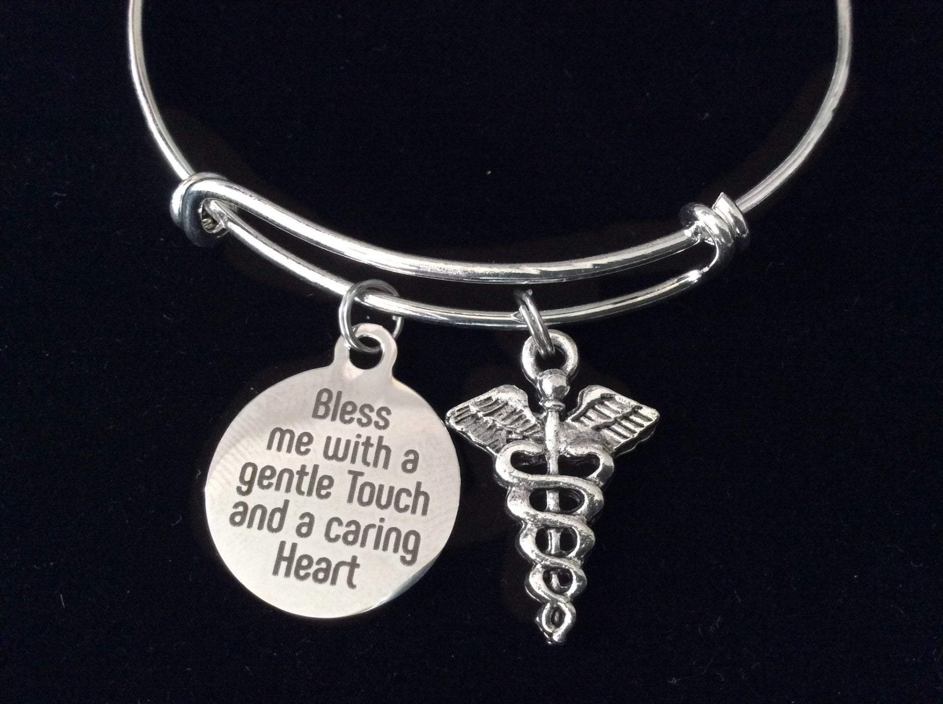 Bless Me with a Gentle Touch and Caring Heart Nurse Doctor Medical Expandable Charm Bracelet Silver 