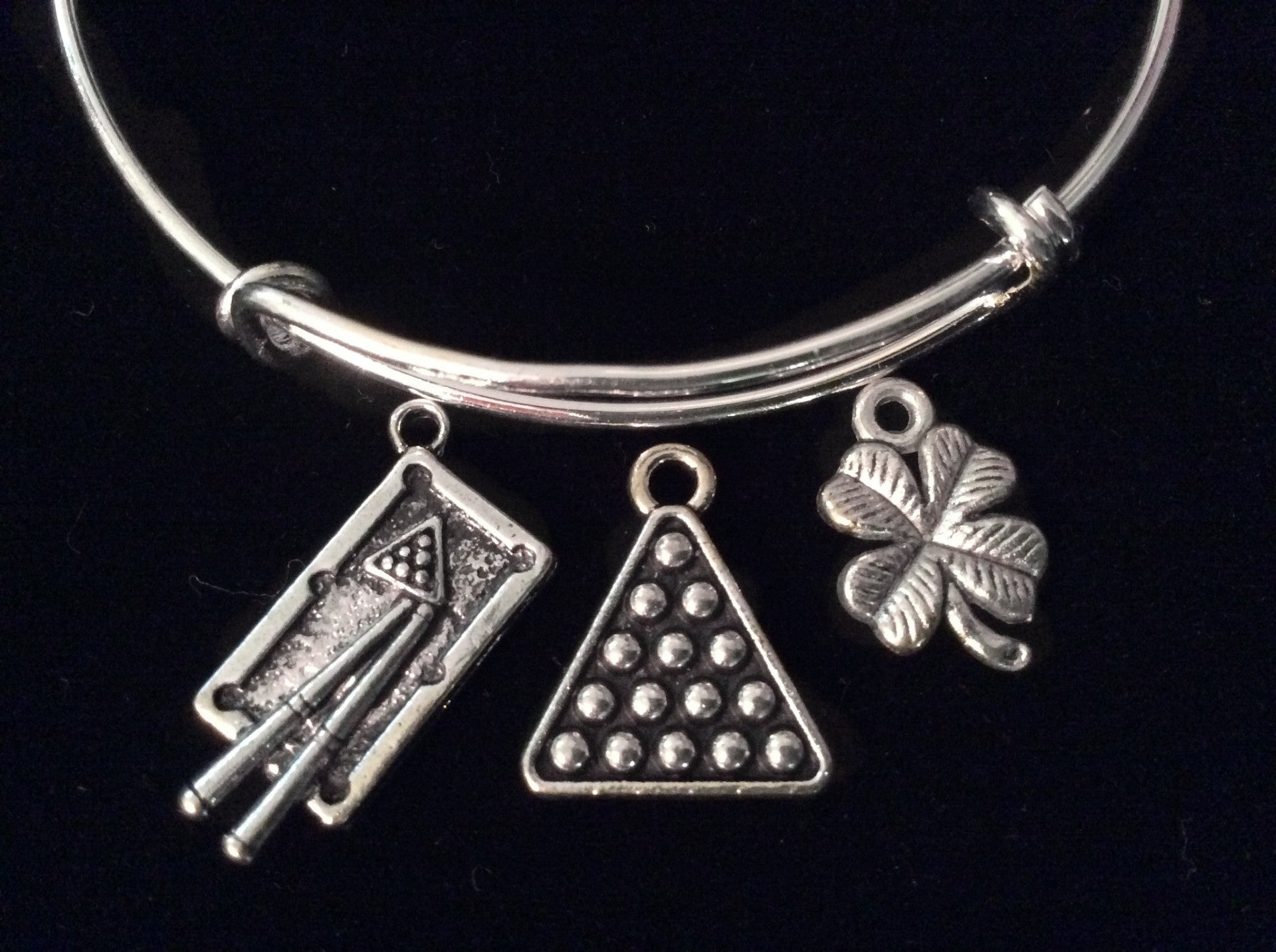 Pool Themed Silver Expandable Charm Bracelet Adjustable Wire Ban