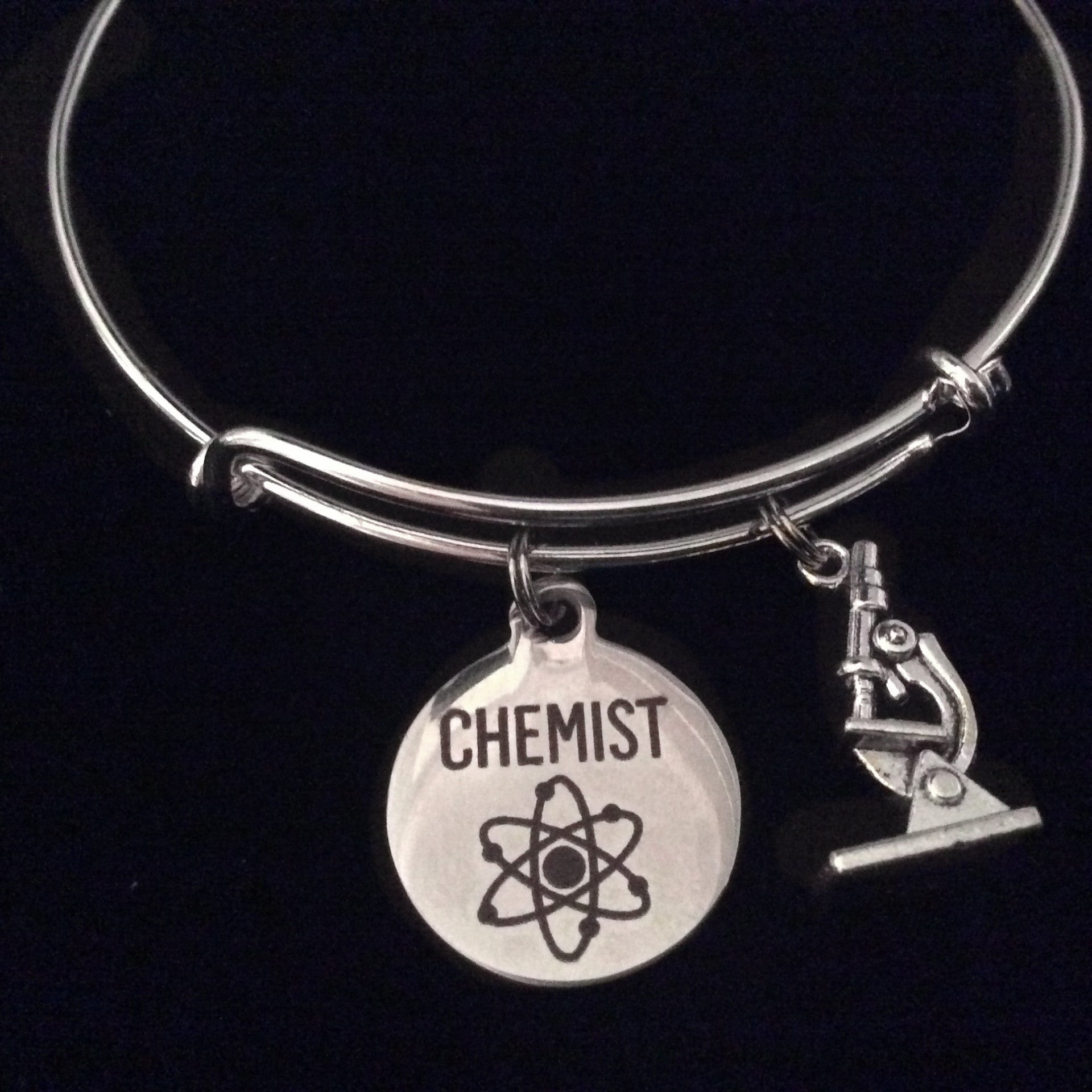 Chemist Microscope Silver Expandable Charm Bracelet Adjustable Bangle Trendy Gift