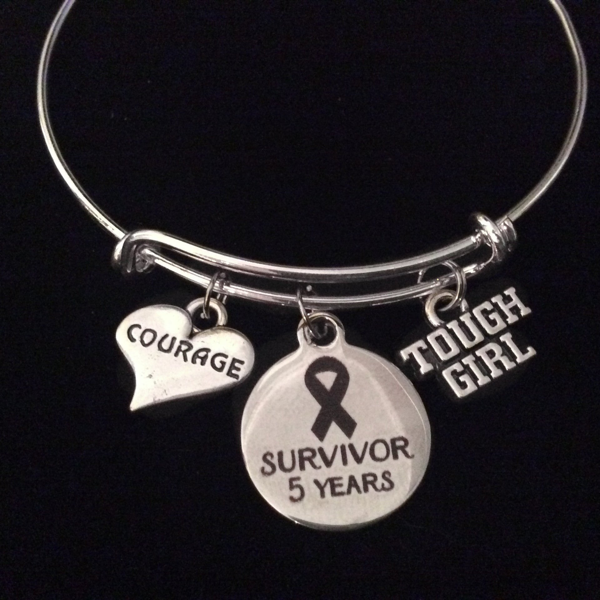 Cancer Survivor 5 Year Courage Tough Girl Expandable Silver Char