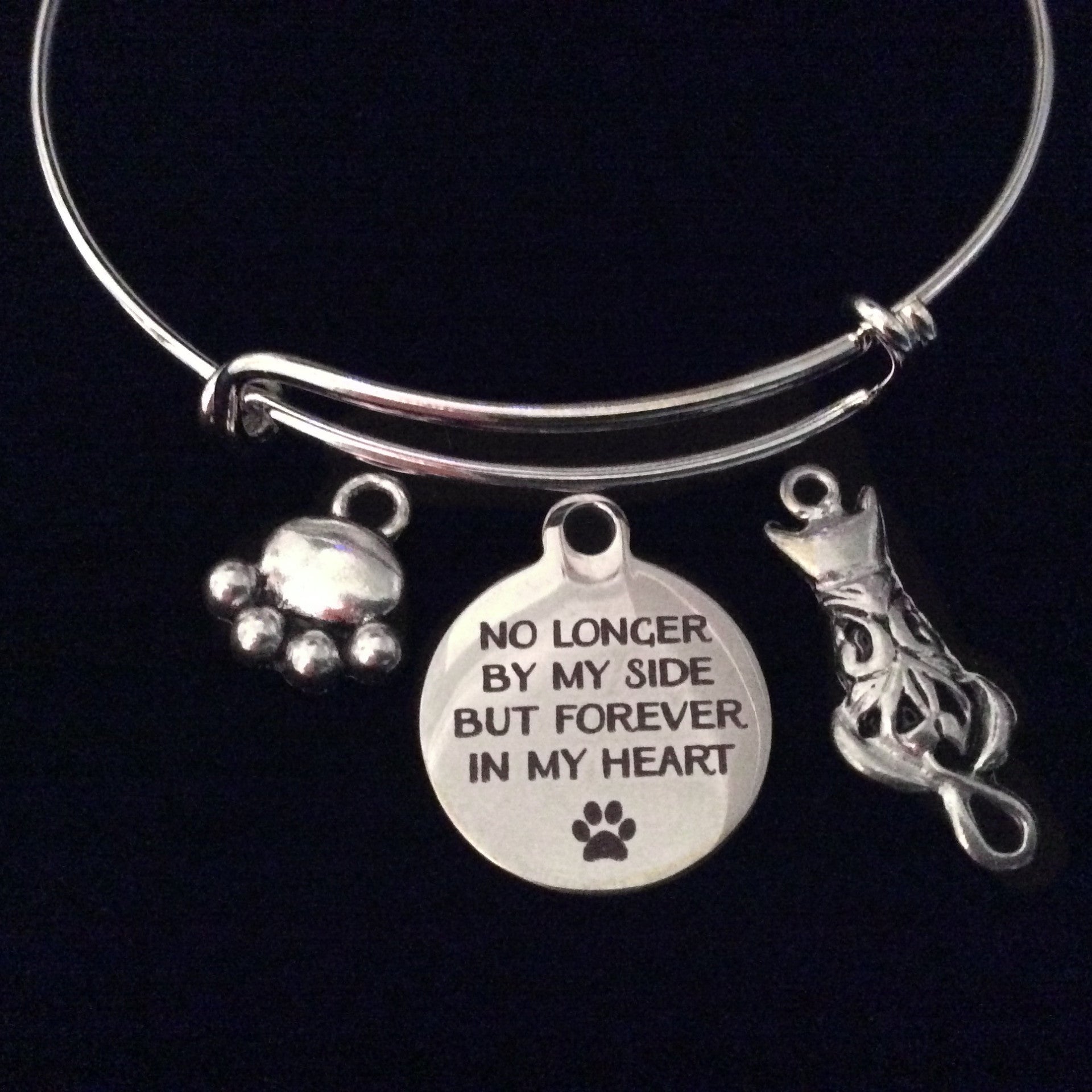 Cat Memorial Bracelet Forever in My Heart Silver Expandable Charm Bracelet Adjustable Bangle Gift