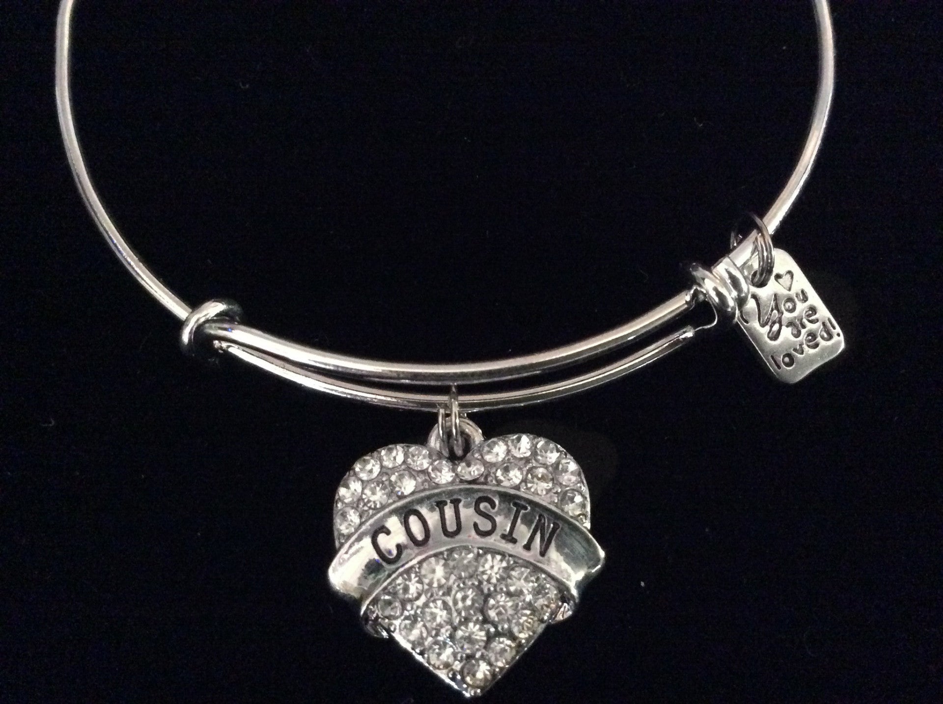 You are Loved Cousin Heart Silver Expandable Charm Bracelet Adjustable Bangle Gift