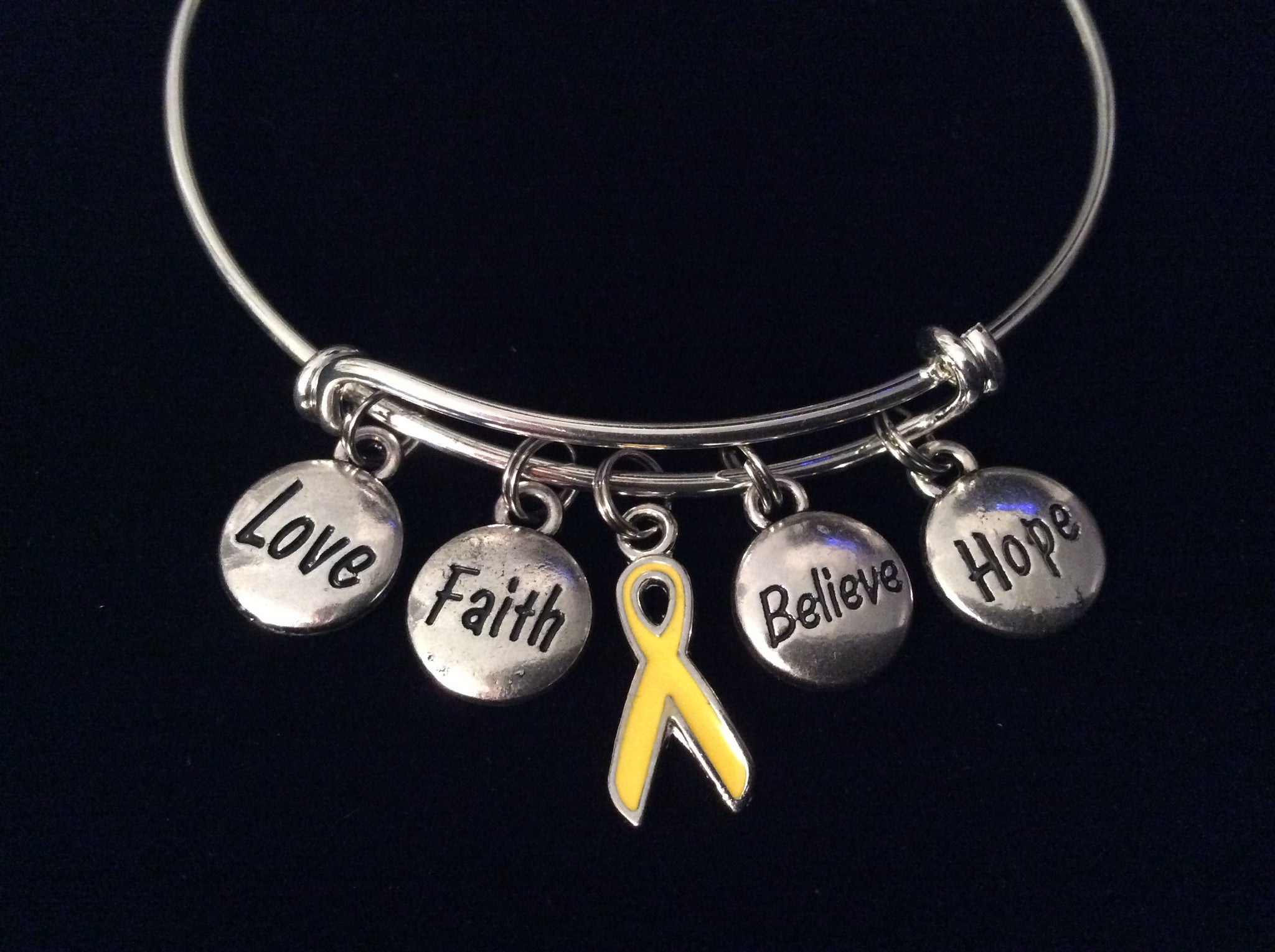 Yellow Awareness Ribbon Love Faith Believe Hope Bracelet Expanda