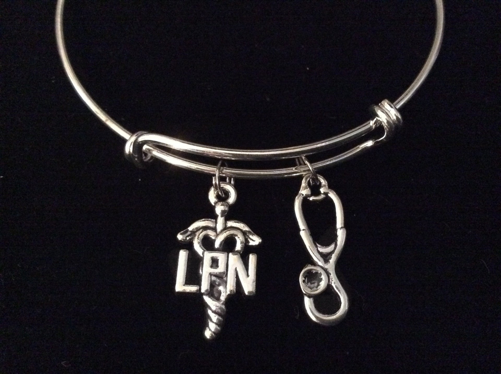 Licensed Practical Nurse Silver Expandable Bracelet LPN Gift Stethoscope Adjustable Bangle