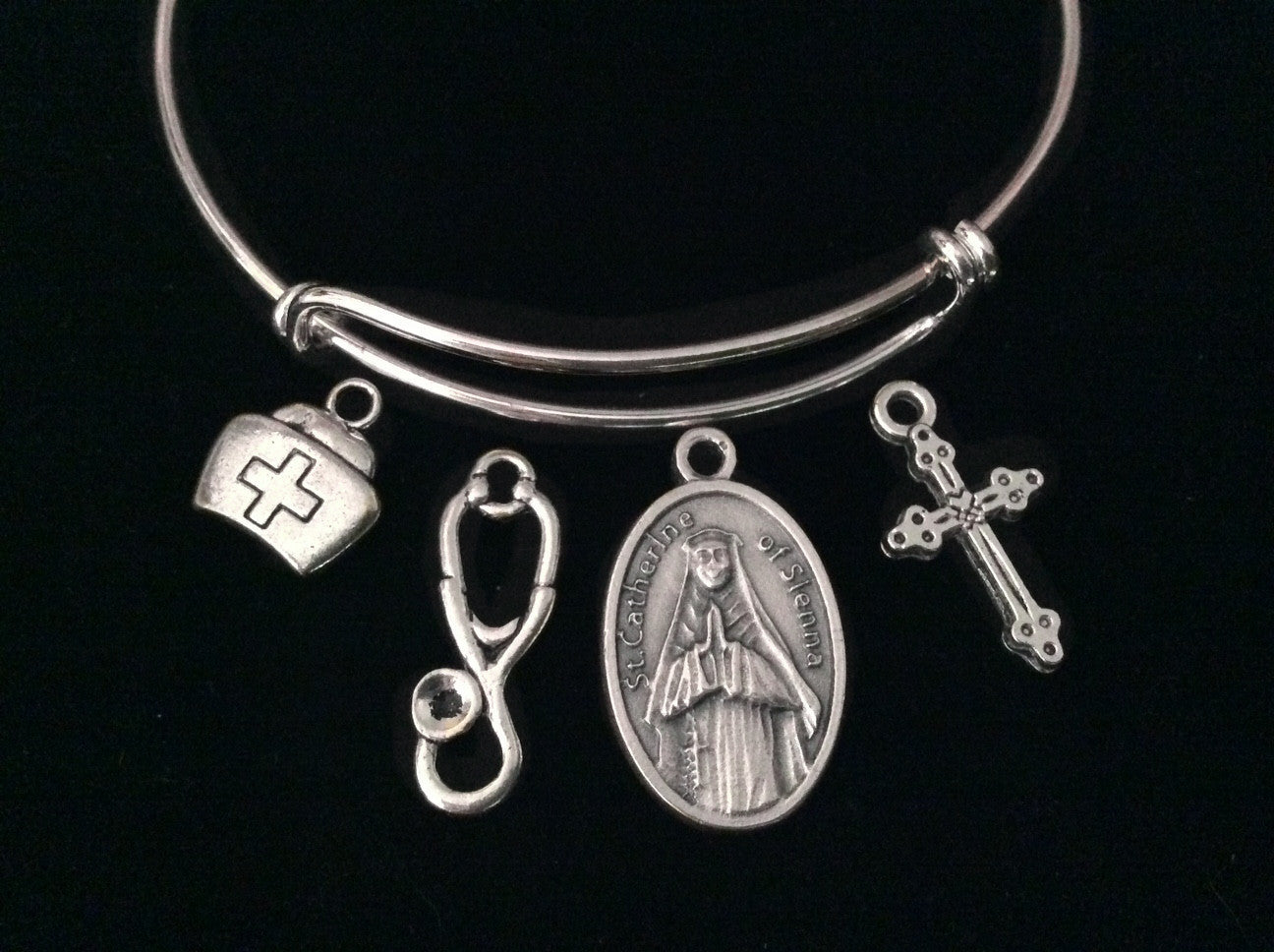 Saint Catherine of Sienna Expandable Charm Bracelet Silver Adjus