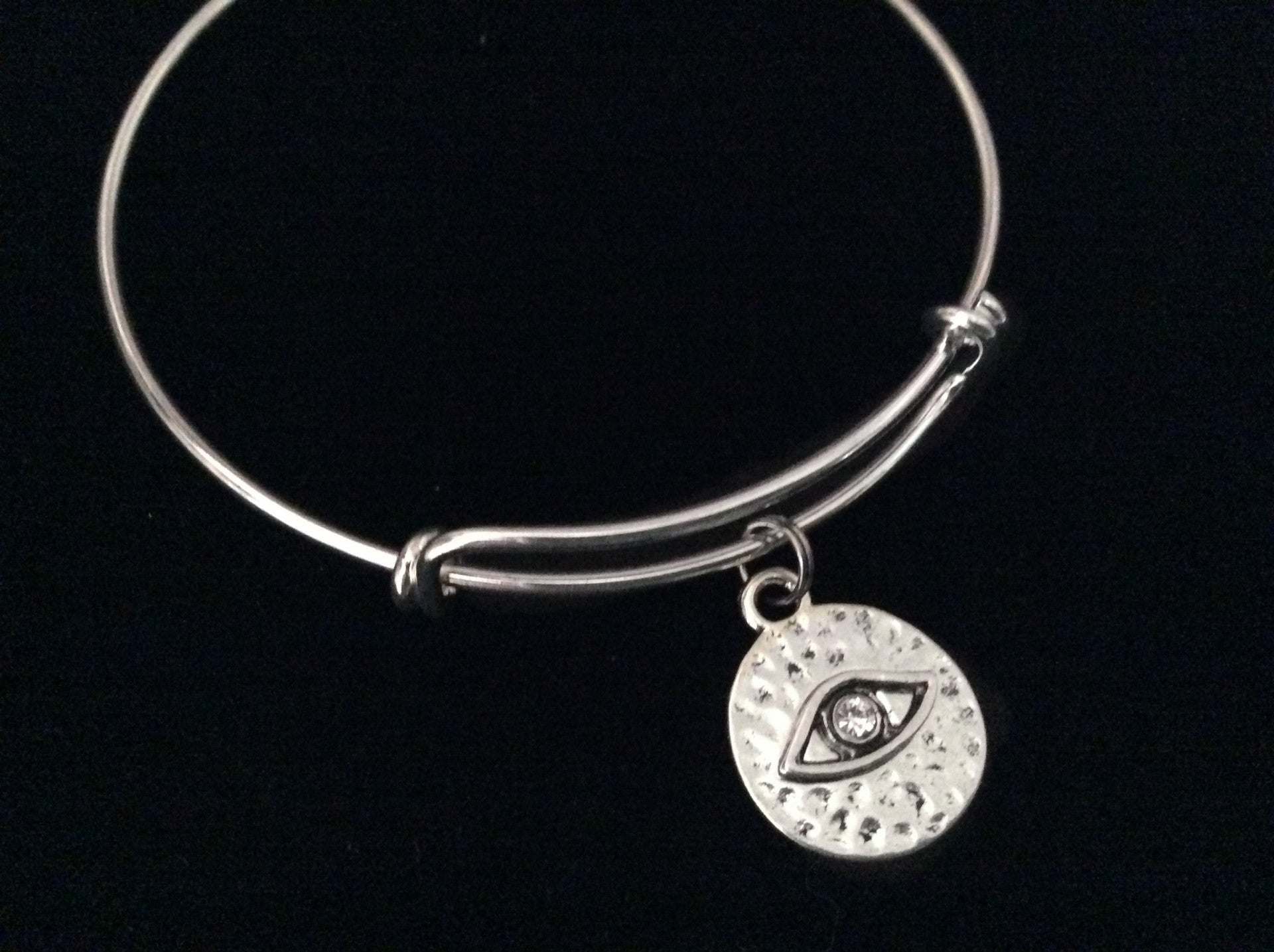 Eye of Protection Silver Expandable Charm Bracelet Adjustable Bangle Trendy Yoga Inspired Meaningful