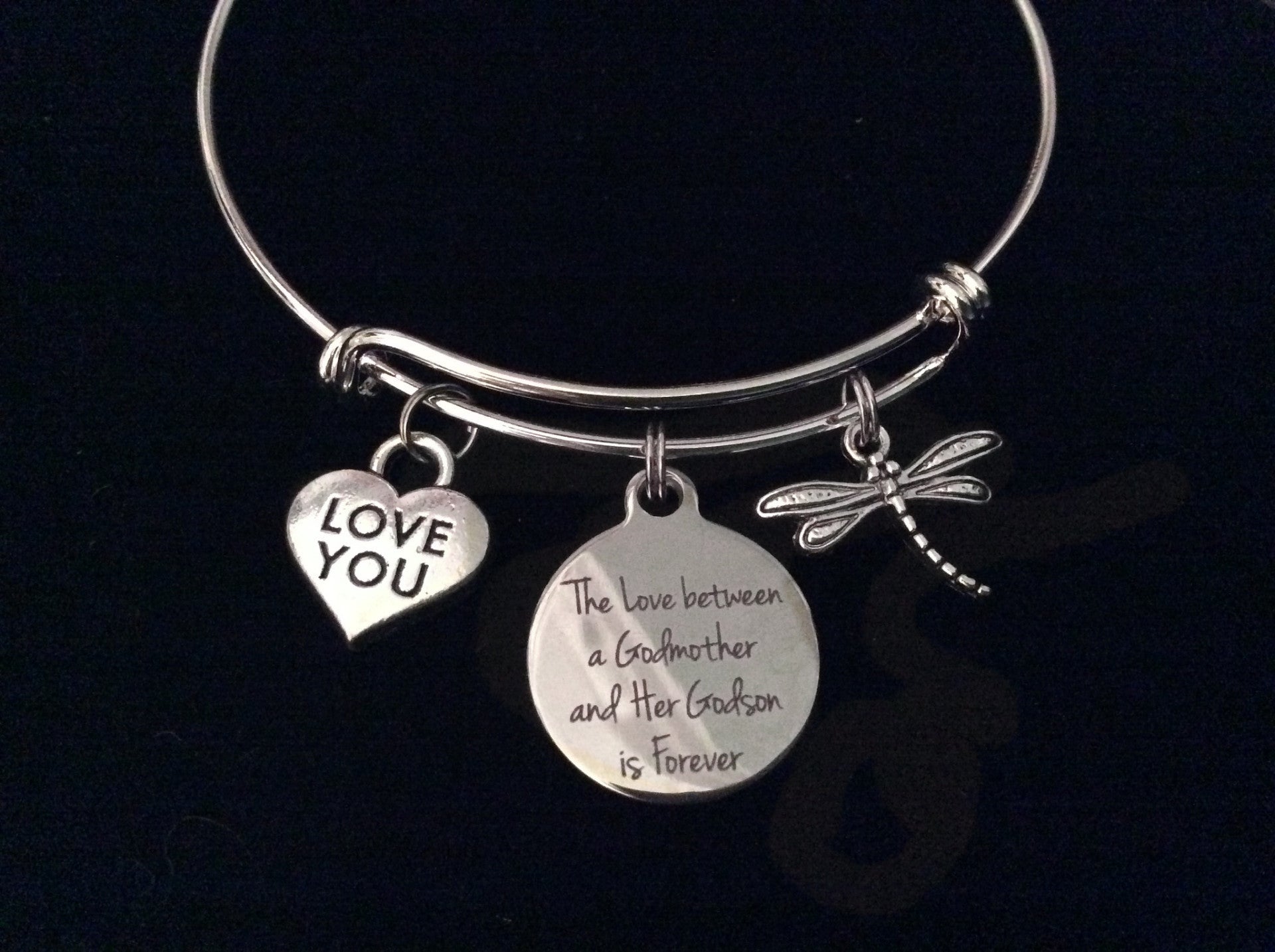 The Love Between a Godmother and Her Godson is Forever Expandable Charm Bracelet Adjustable Bangle G