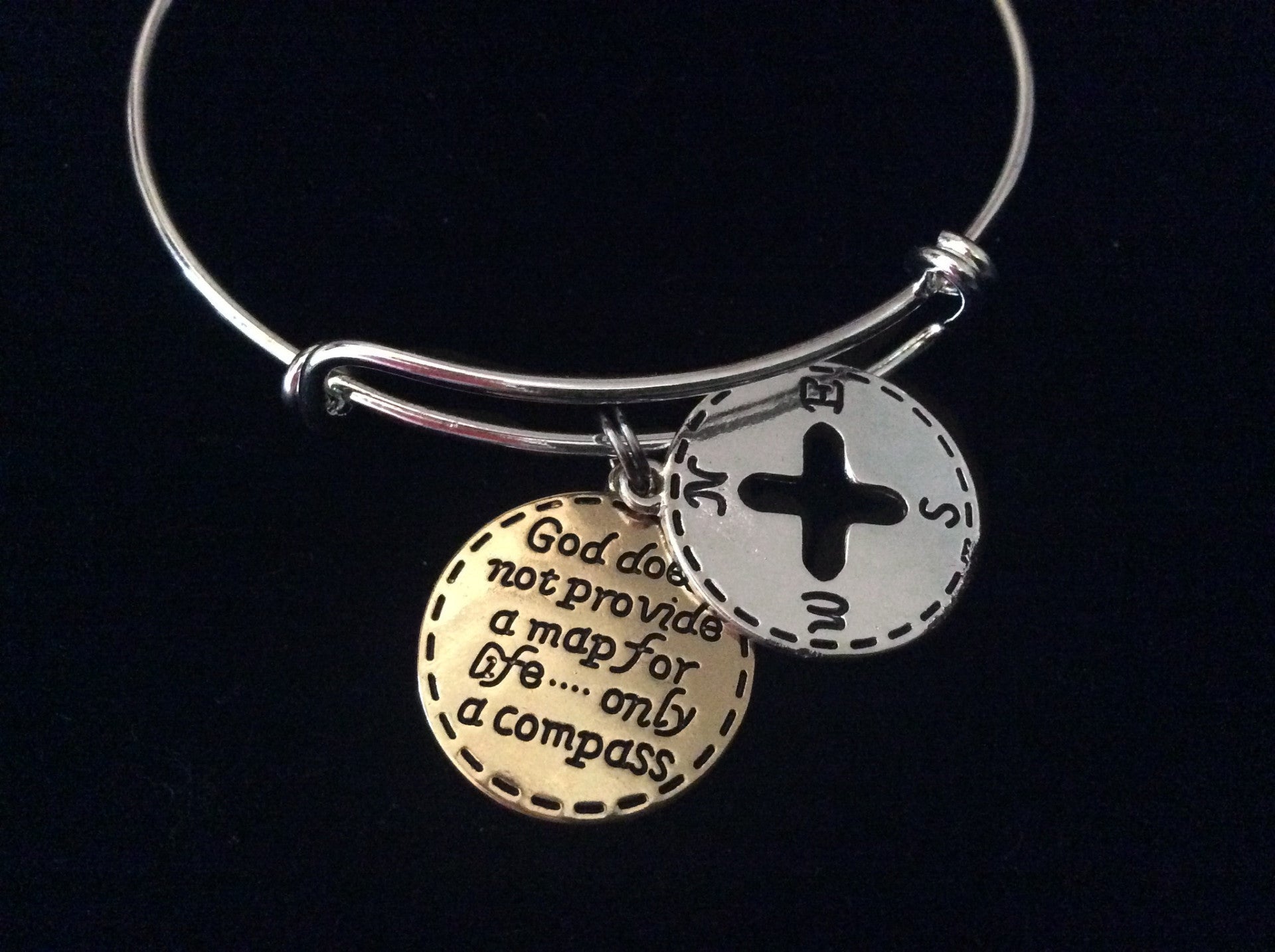 God Compass Expandable Charm Bracelet Adjustable Silver Bangle Gift Trendy Unique Bracelet Trendy Tw