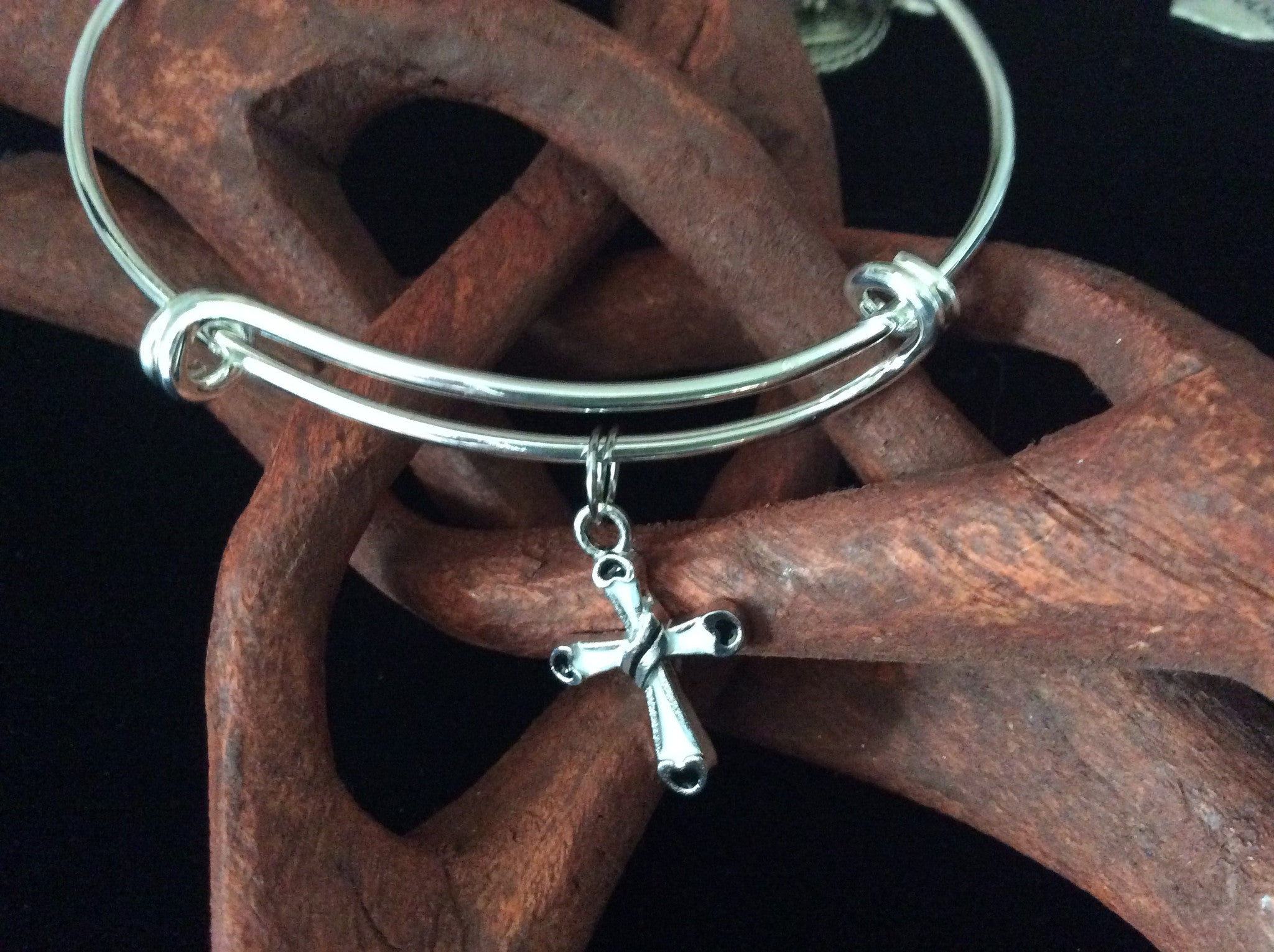 Simple Cross Expandable Charm Bracelet Silver Adjustable Bangle 