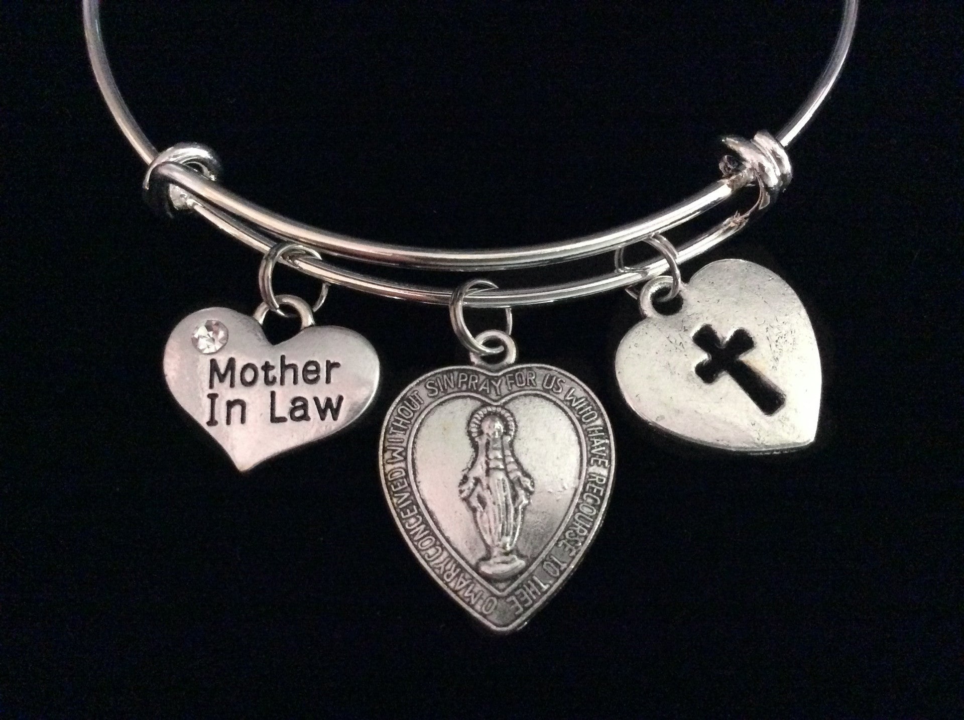 Mother In Law Miraculous Mary Expandable Charm Bracelet Adjustable Bangle Trendy Gift Cross