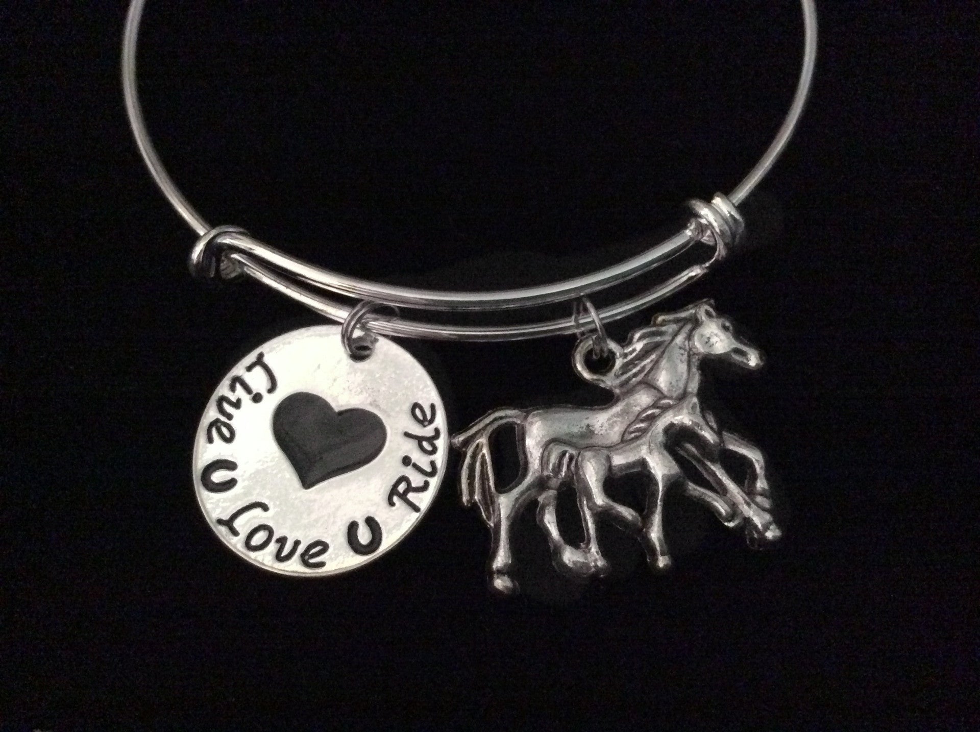 Mother Baby Horse Filly Expandable Charm Bracelet Adjustable Sil