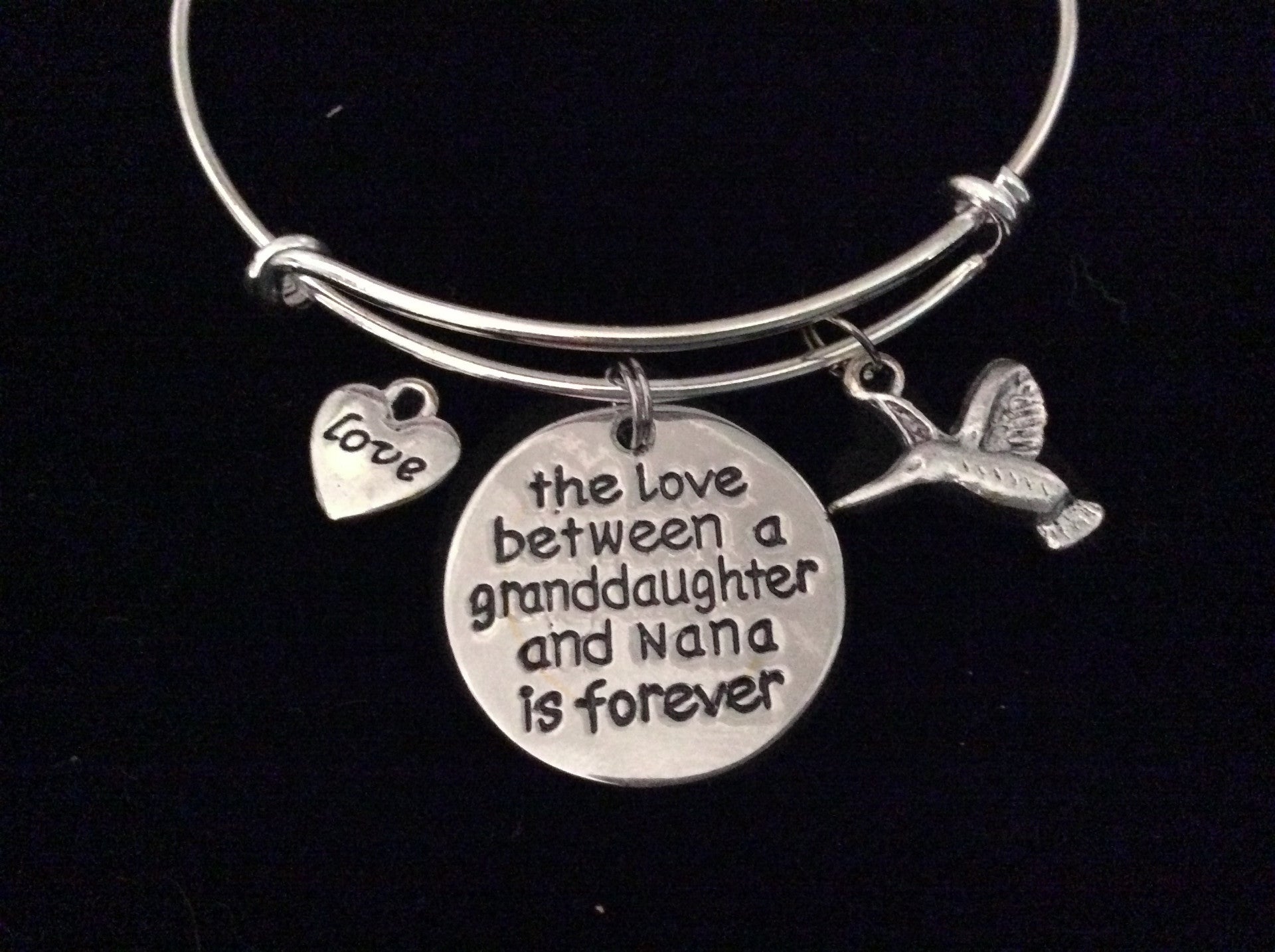 The Love between a Granddaughter and Nana is Forever Expandable Charm Bracelet Adjustable Bangle Gif