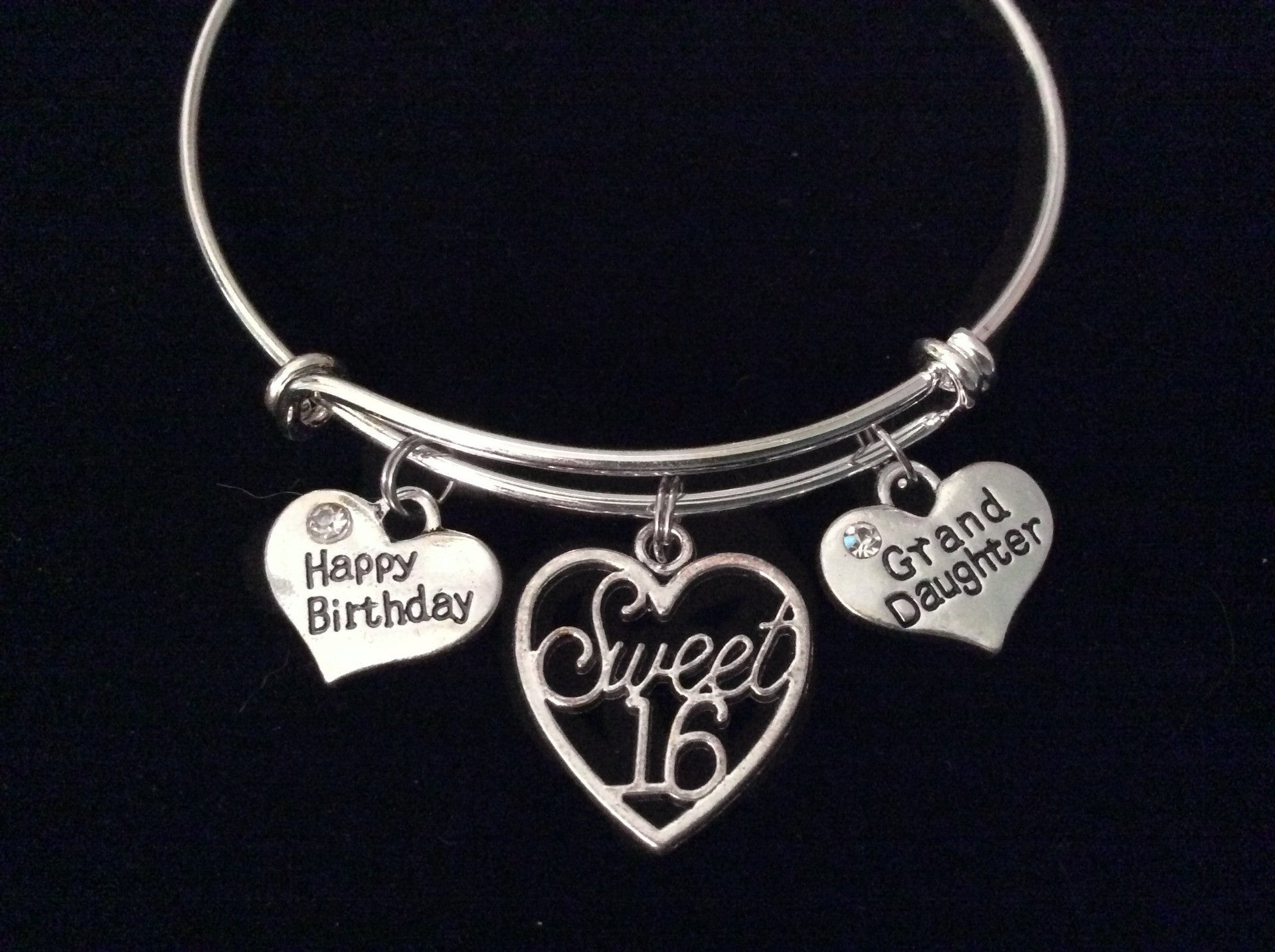 Granddaughter Happy Birthday Sweet 16 Expandable Charm Bracelet Adjustable Bangle Teenager Teen Gift