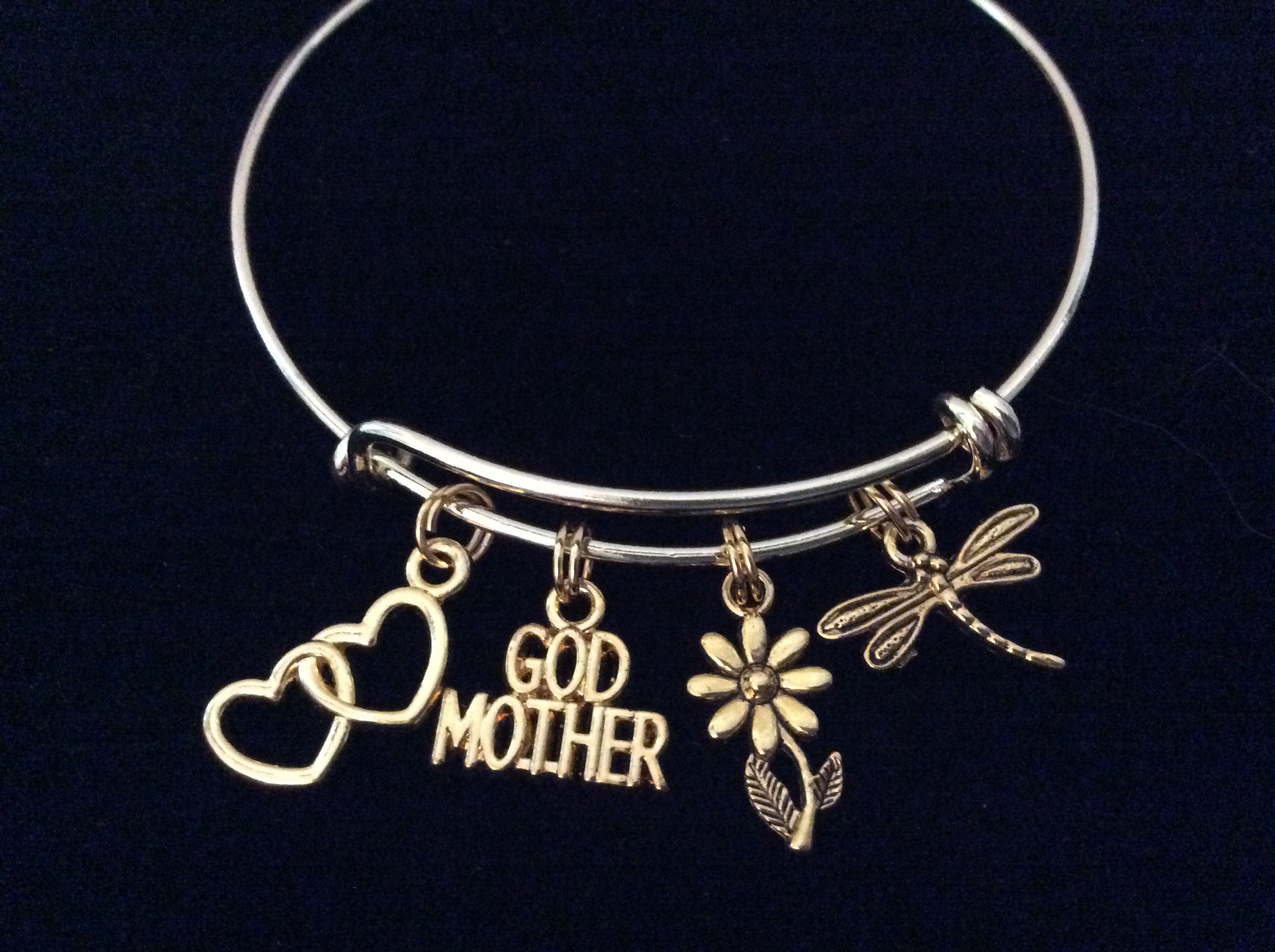 Gold Godmother Expandable Charm Bracelet Adjustable Wire Bangle 