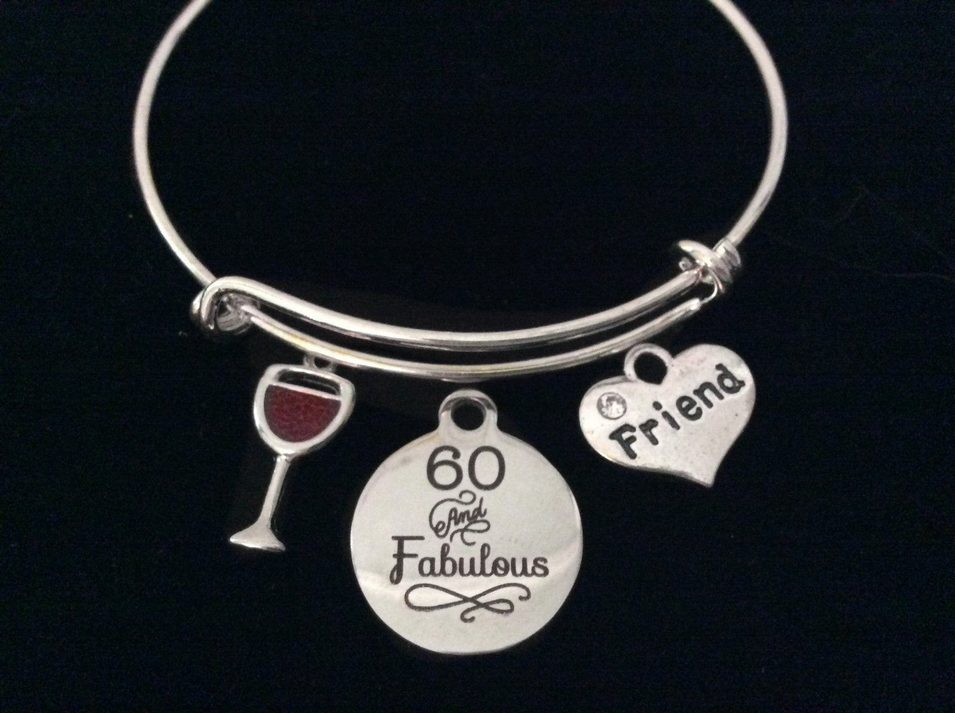 Wine Glass Friend 60 and Fabulous Birthday Expandable Charm Brac