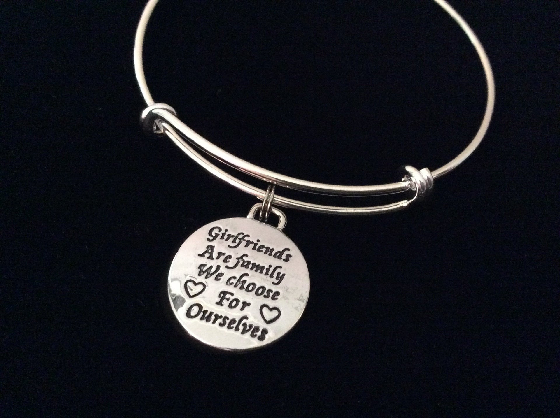 Girlfriends are family we Choose Ourselves Bracelet Adjustable Expandable Silver Plated Bangle Charm