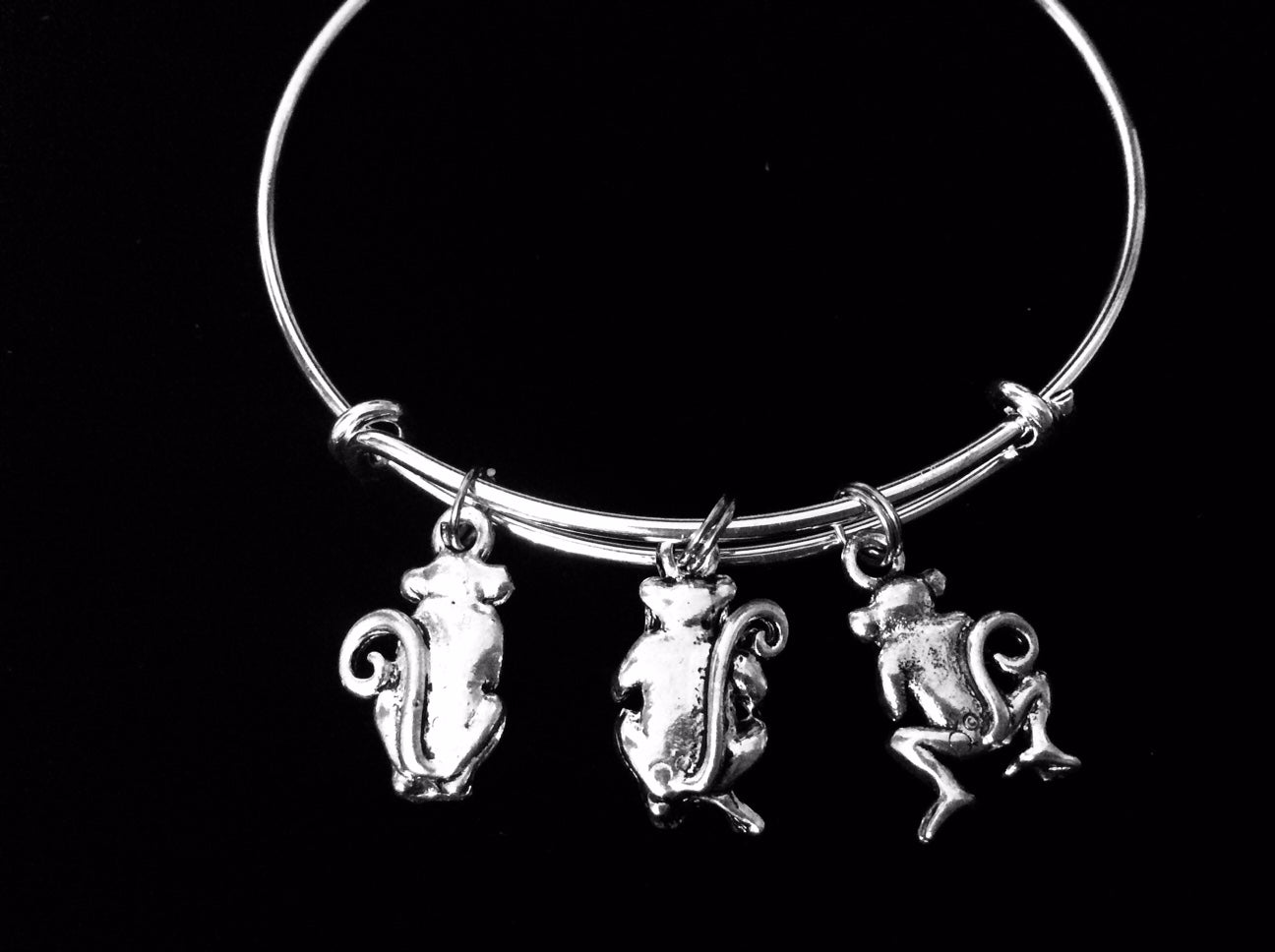 See No Evil Hear No Evil Speak No Evil Three Wise Monkeys Adjustable Bracelet Expandable Silver Char