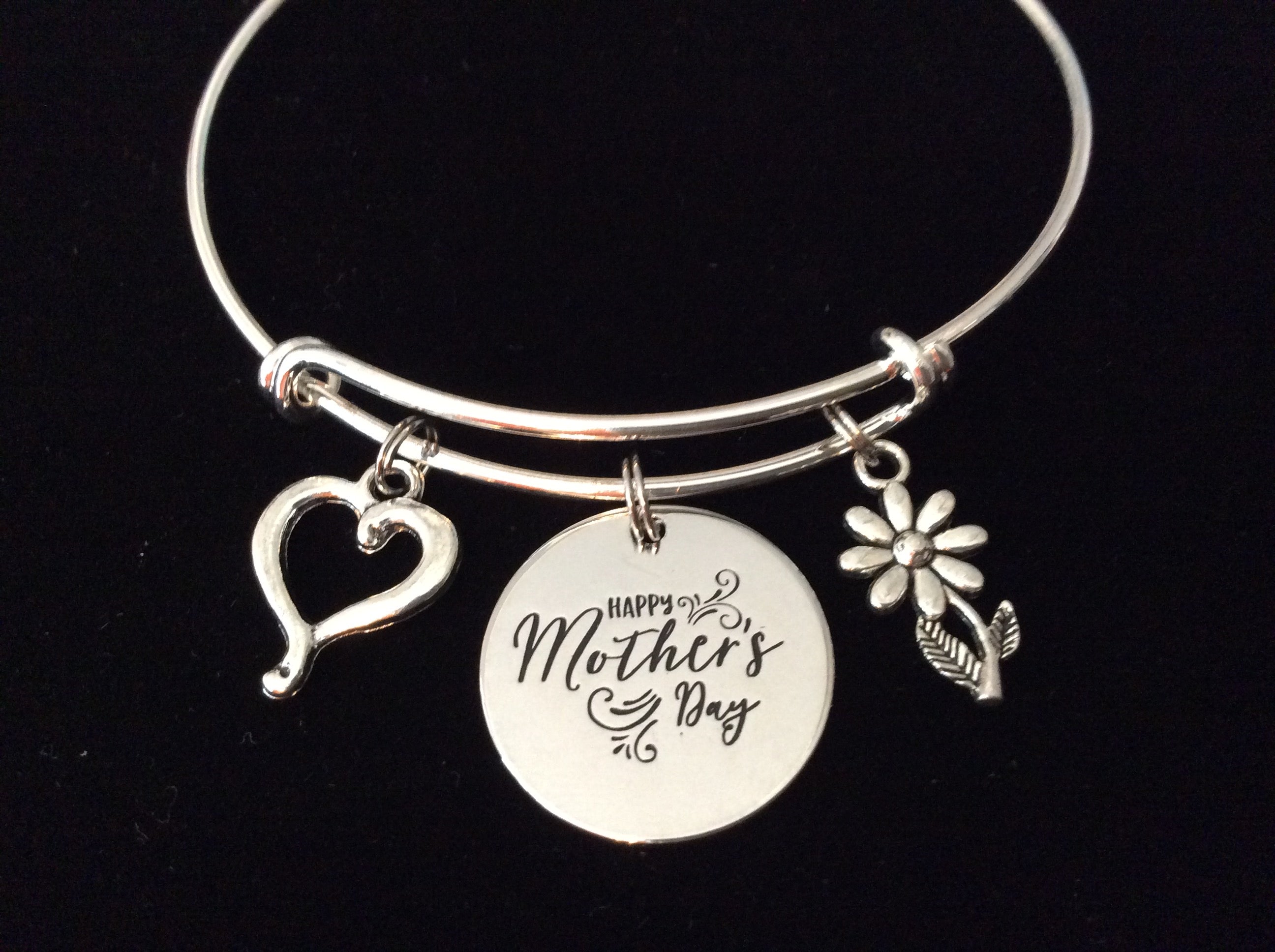 Happy Mother's Day Jewelry Adjustable Bracelet Expandable Silver Charm Wire Bangle Trendy Mom On