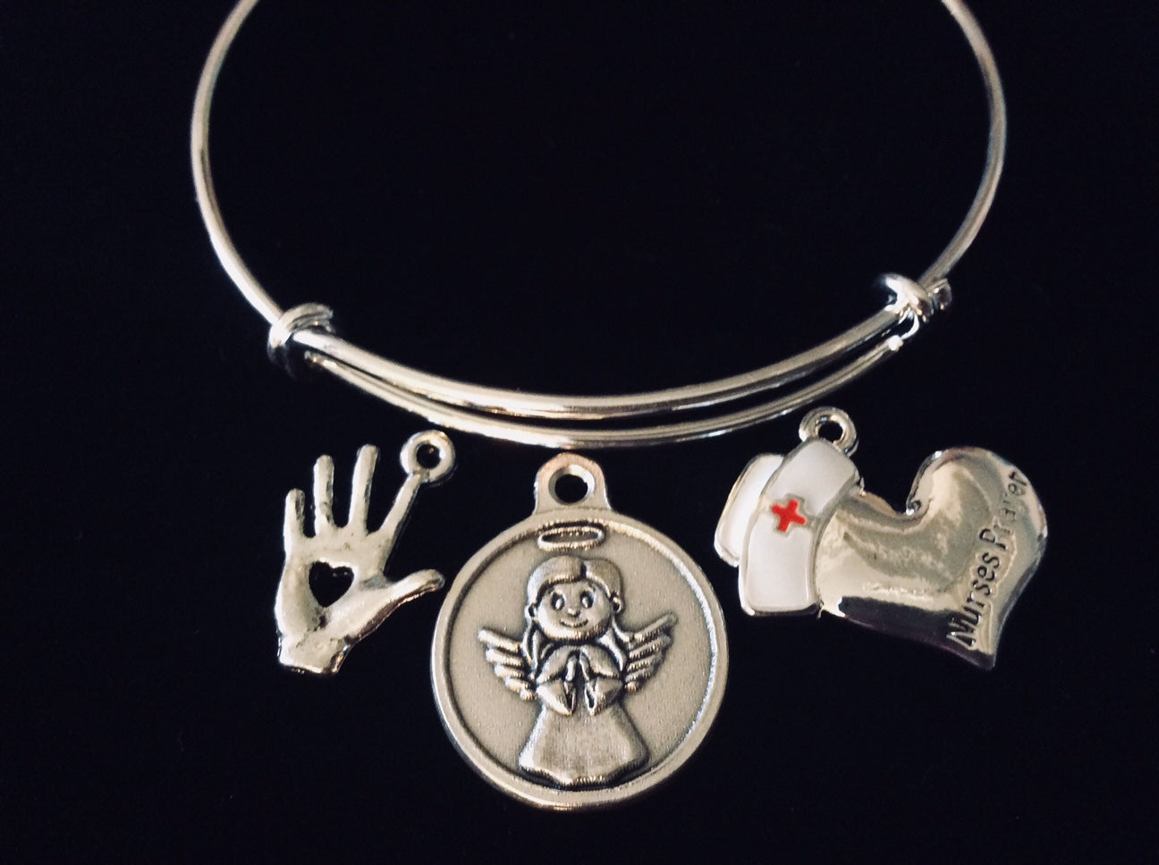 Nurse Prayer Jewelry Healing Hand Adjustable Bracelet Silver Expandable Charm Bangle One Size Fits A