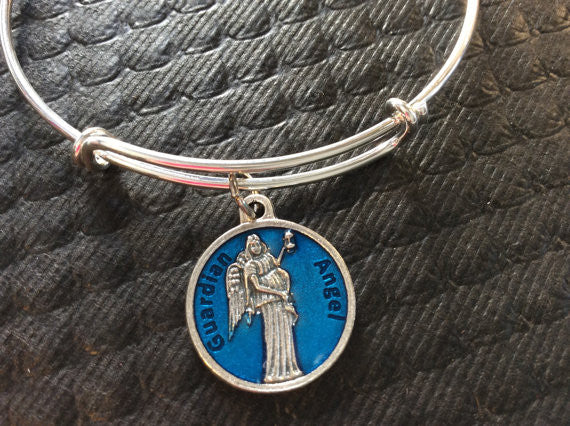 Guardian Angel Charm Silver Expandable Bracelet Adjustable Wire Bangle Inspirational Jewelry Trendy 