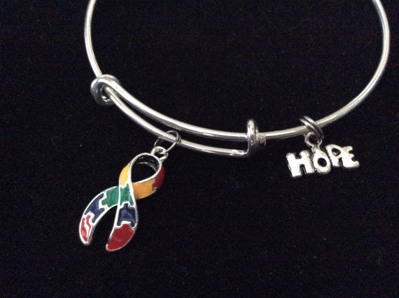 Autism Puzzle Awareness Ribbon Expandable Charm Bracelet Adjustable Wire Bangle Expandable Gift